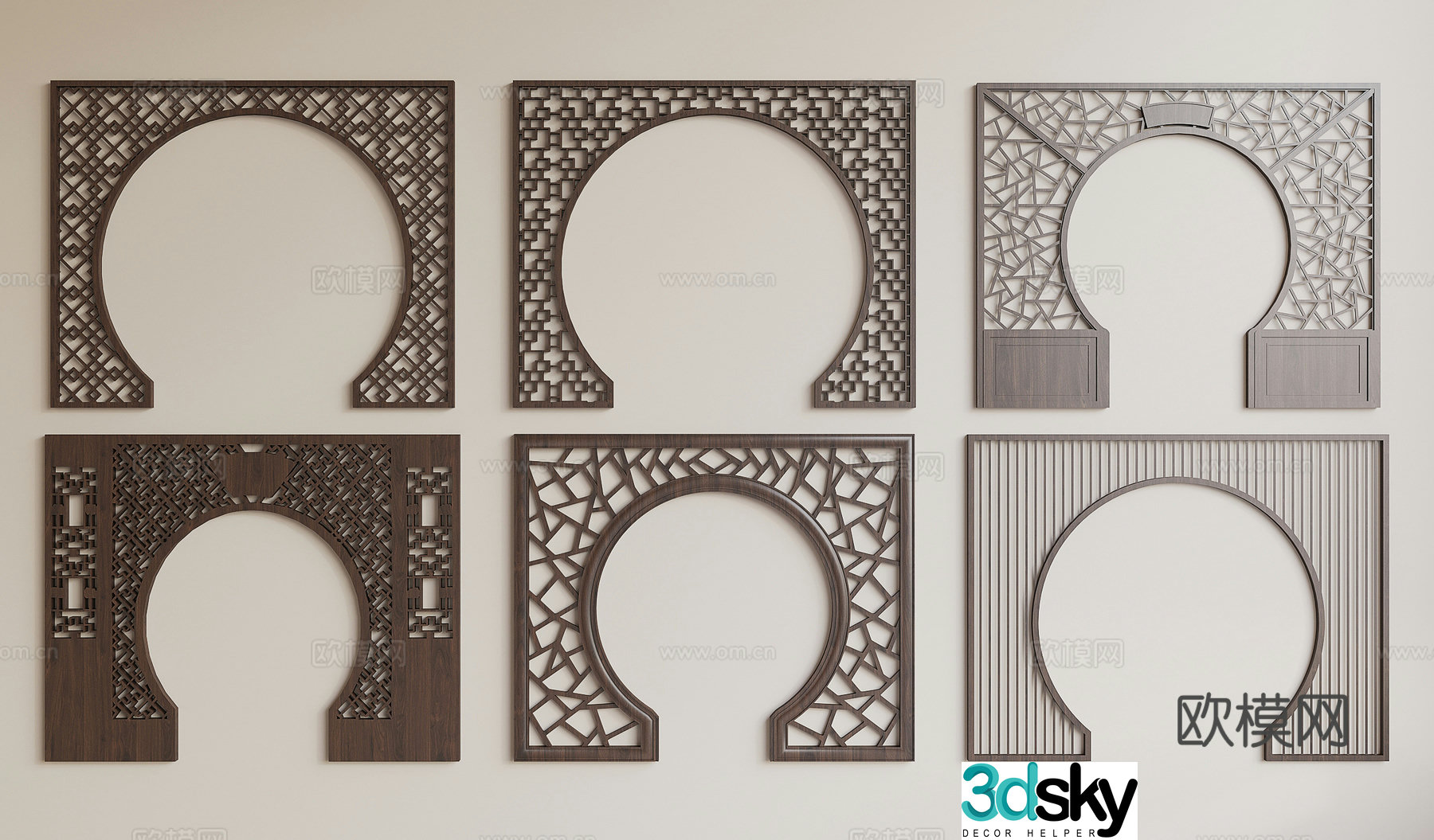New Chinese style partition moon door 3D model