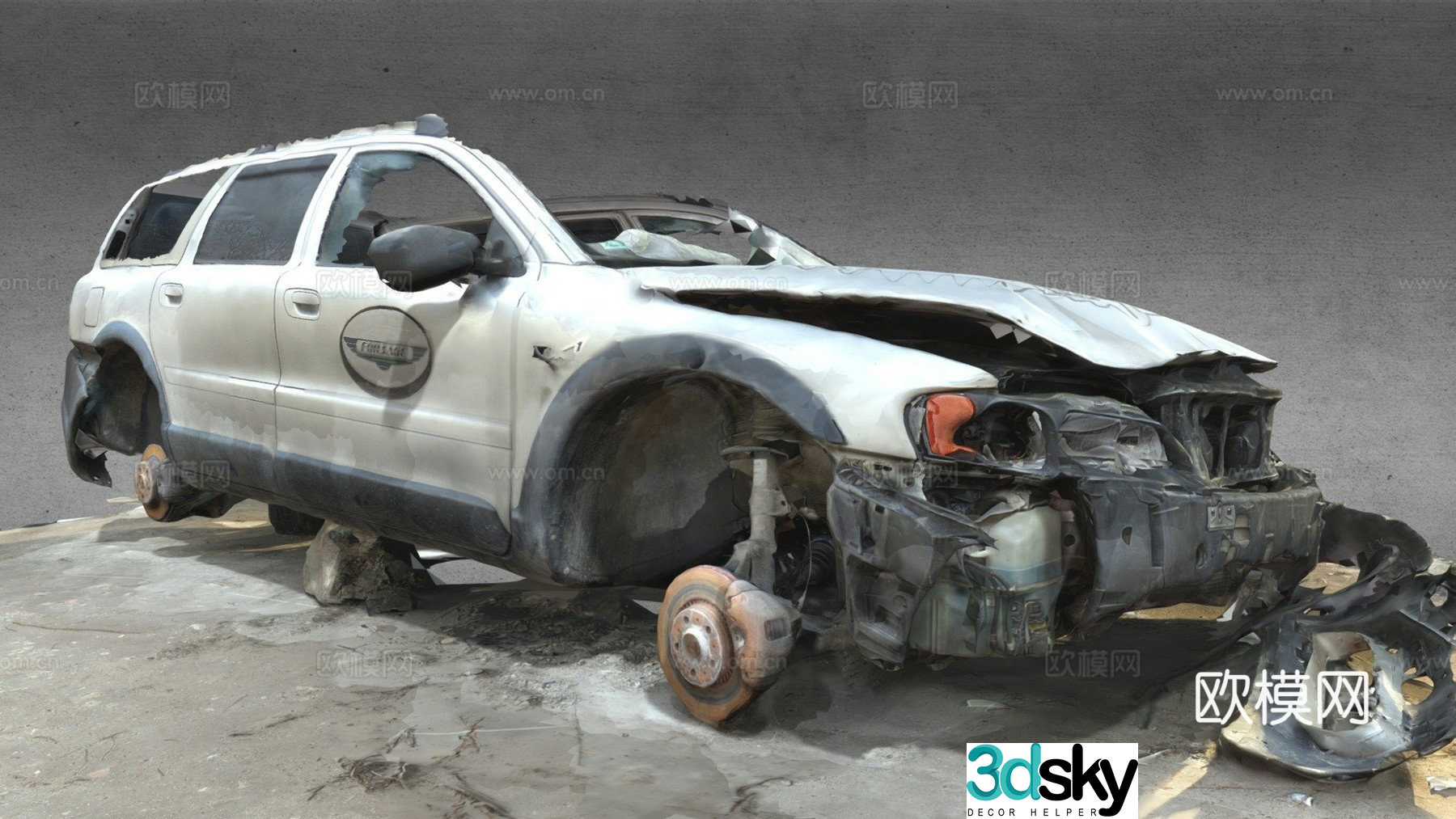 Volvo car wreckage 3d model
