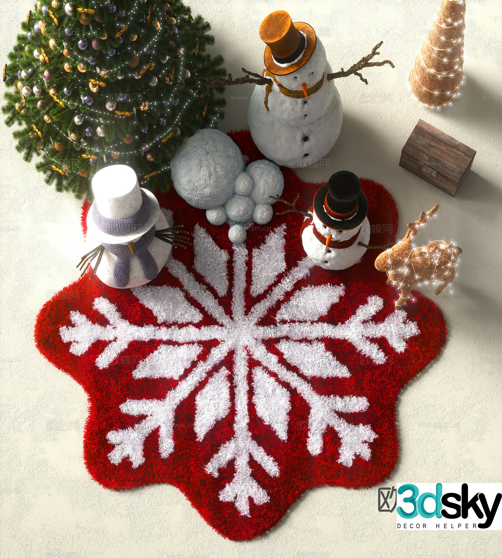 Modern snowflake shaped carpet Christmas decoration 3D model