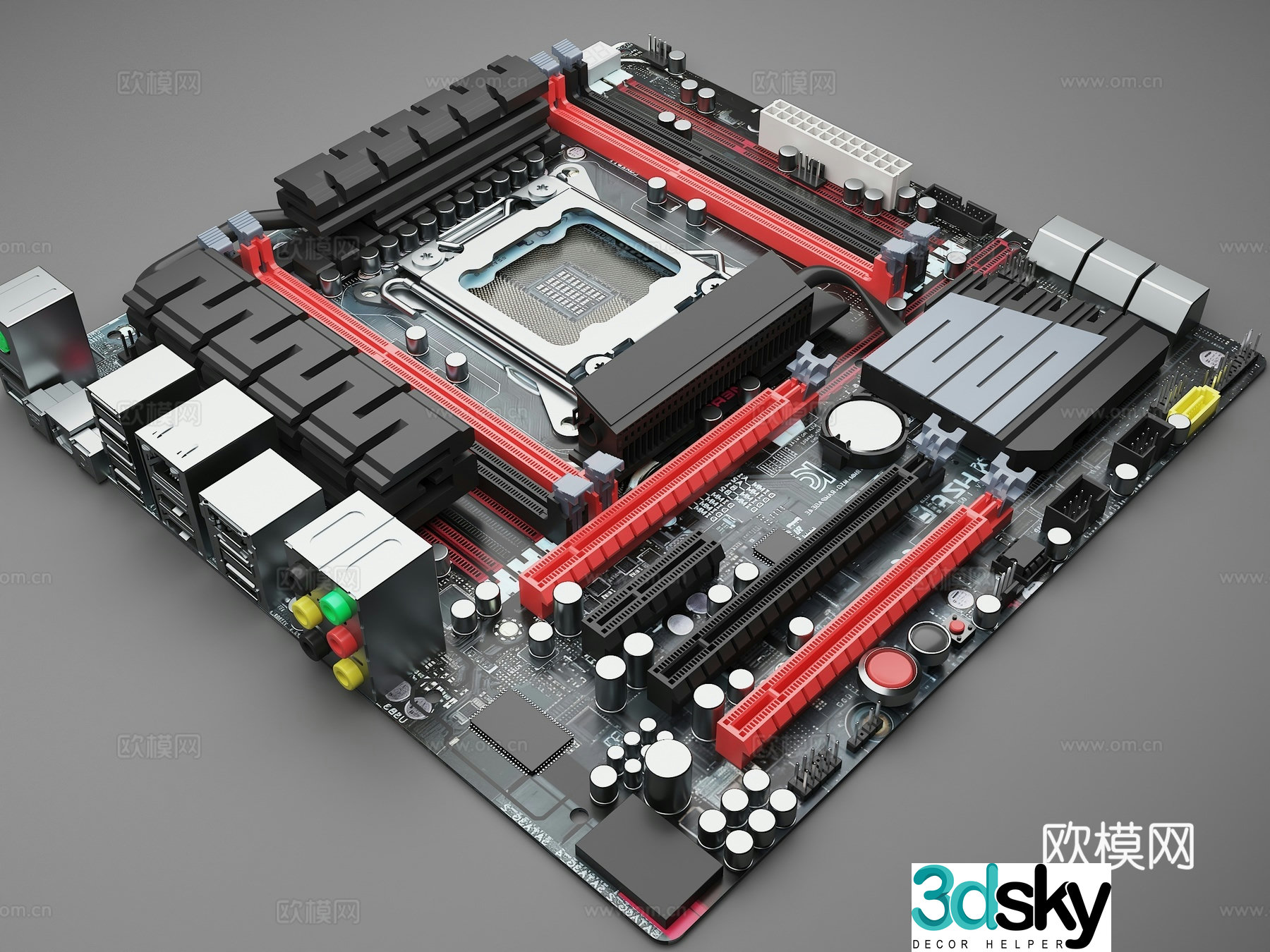 Computer motherboard chip slot memory slot 3d model