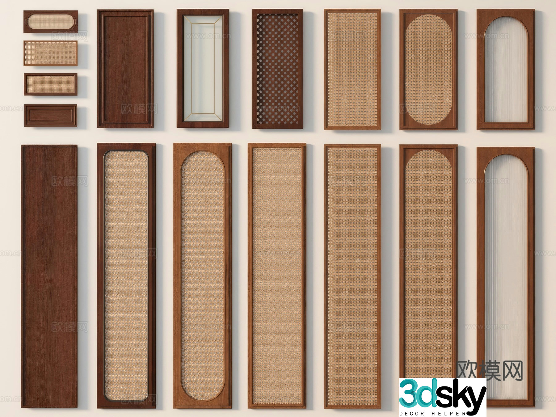 Wabi-sabi cabinet door rattan cabinet door 3d model