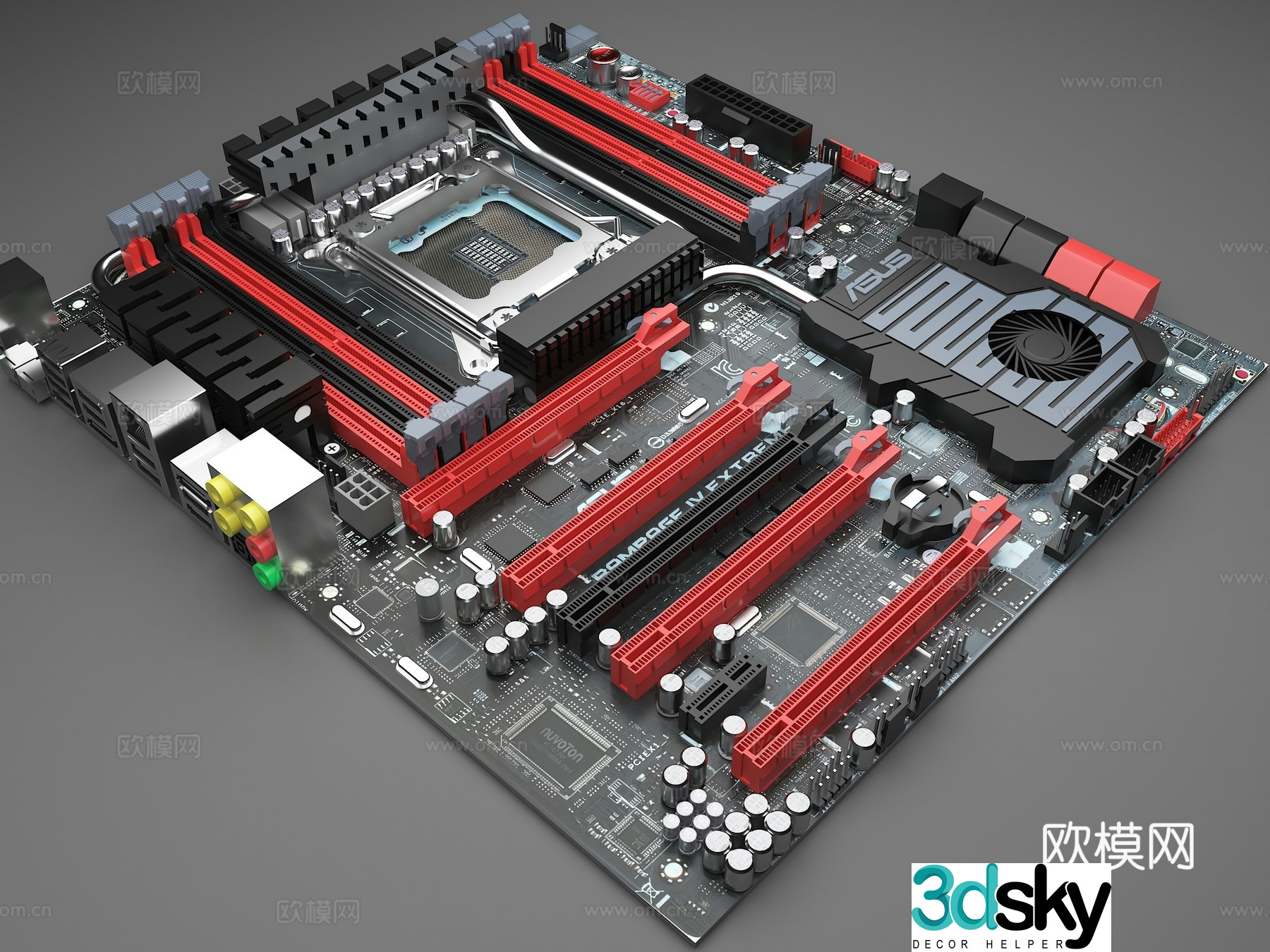 Computer motherboard chip slot memory slot 3d model