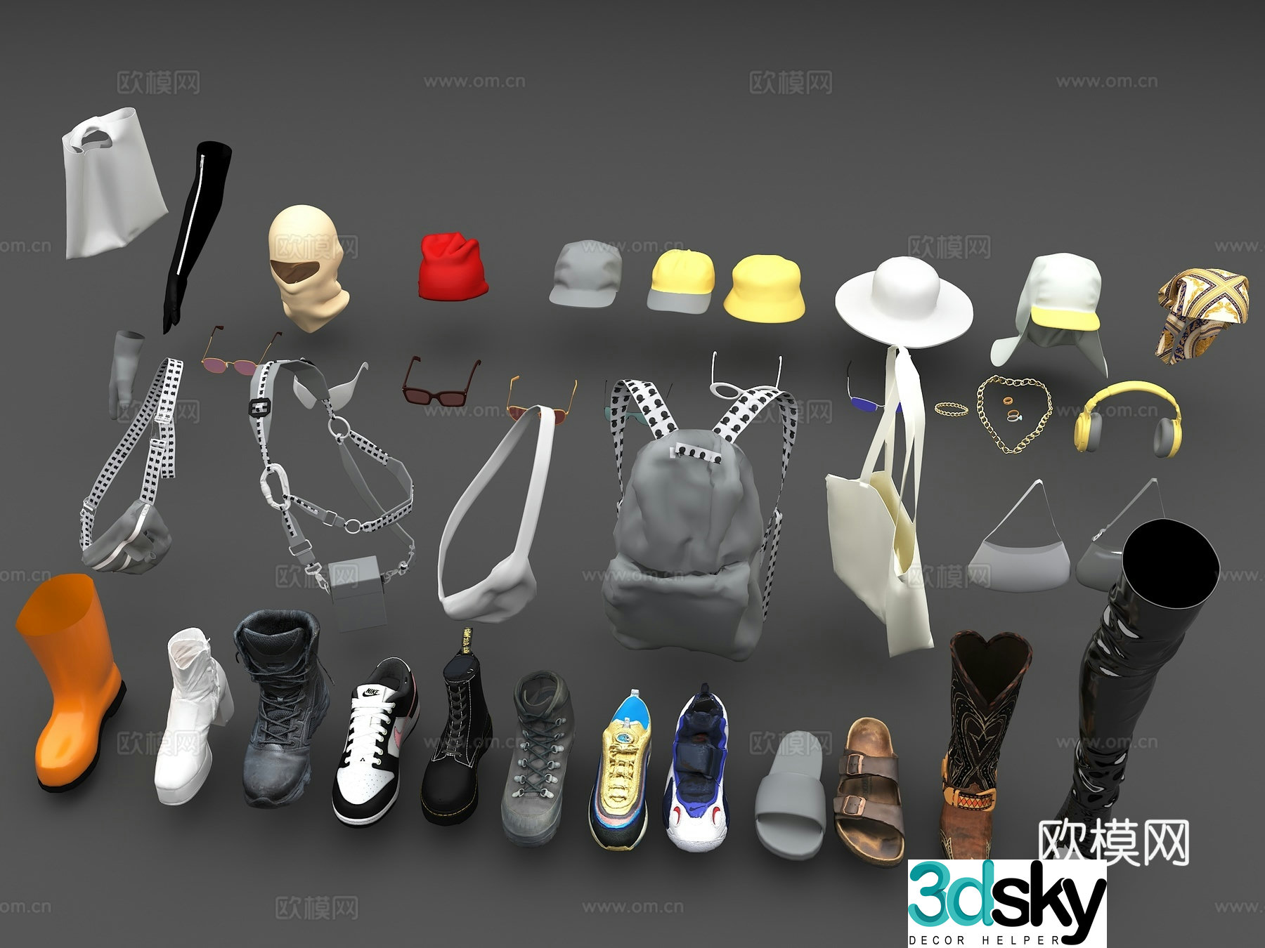 Shoes sneakers AJ NIKE boots water shoes bag shoulder bag backpack hat 3d model