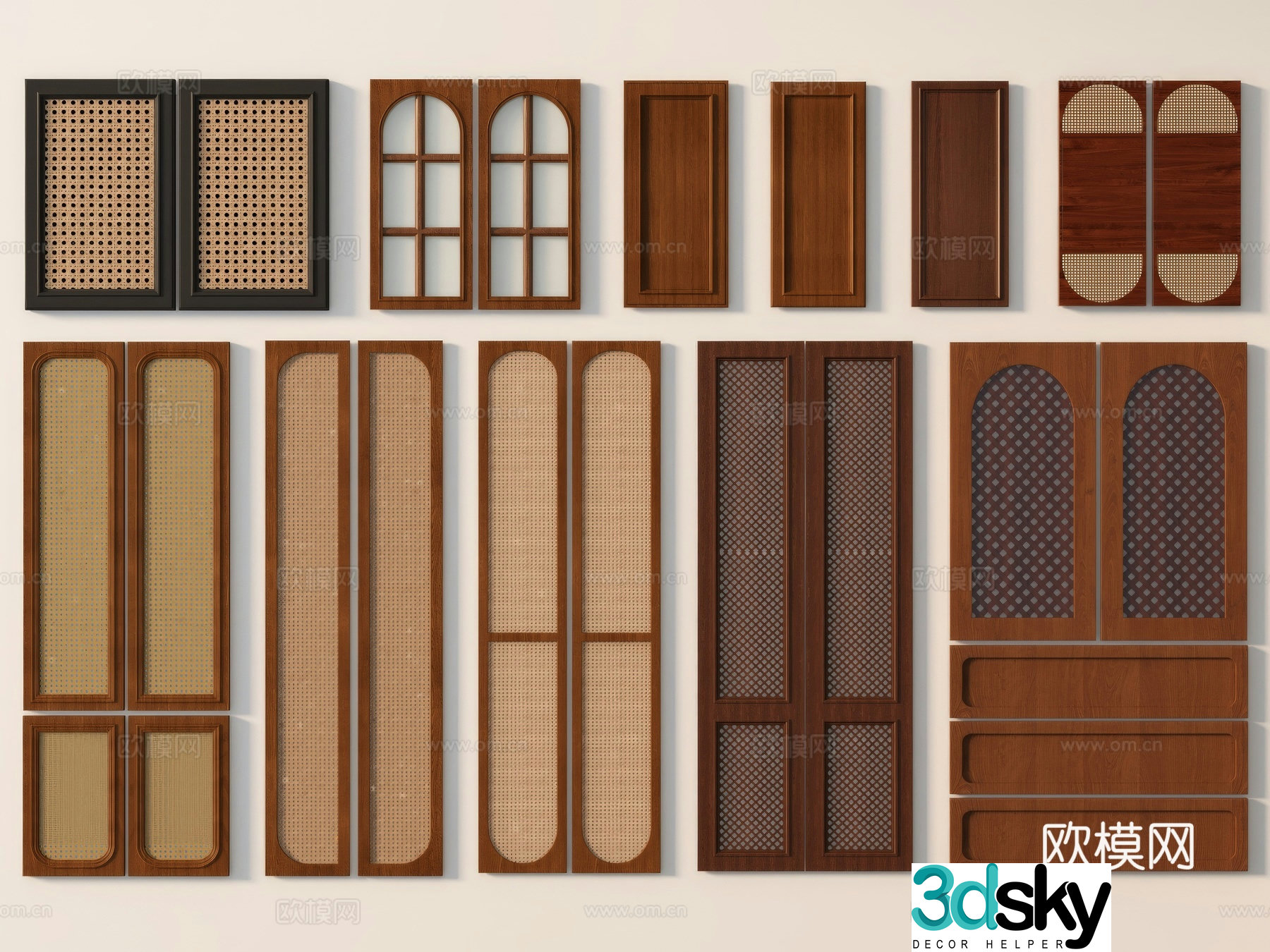 Wabi-sabi cabinet door rattan cabinet door 3d model