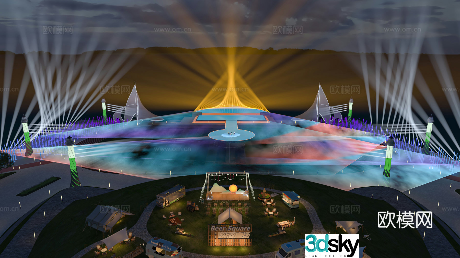 light show square square light show laser light beam light camping night market stall 3d model