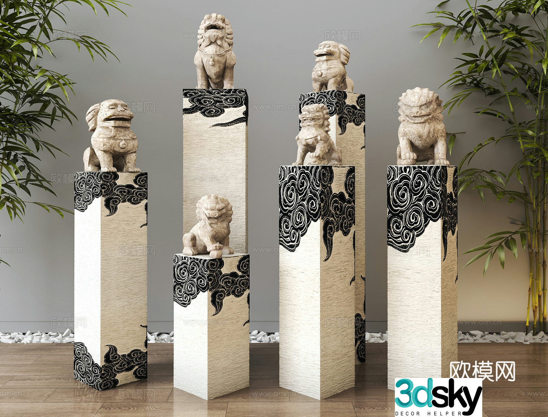 New Chinese style horse-tying post horse-tying stone pillar 3D model