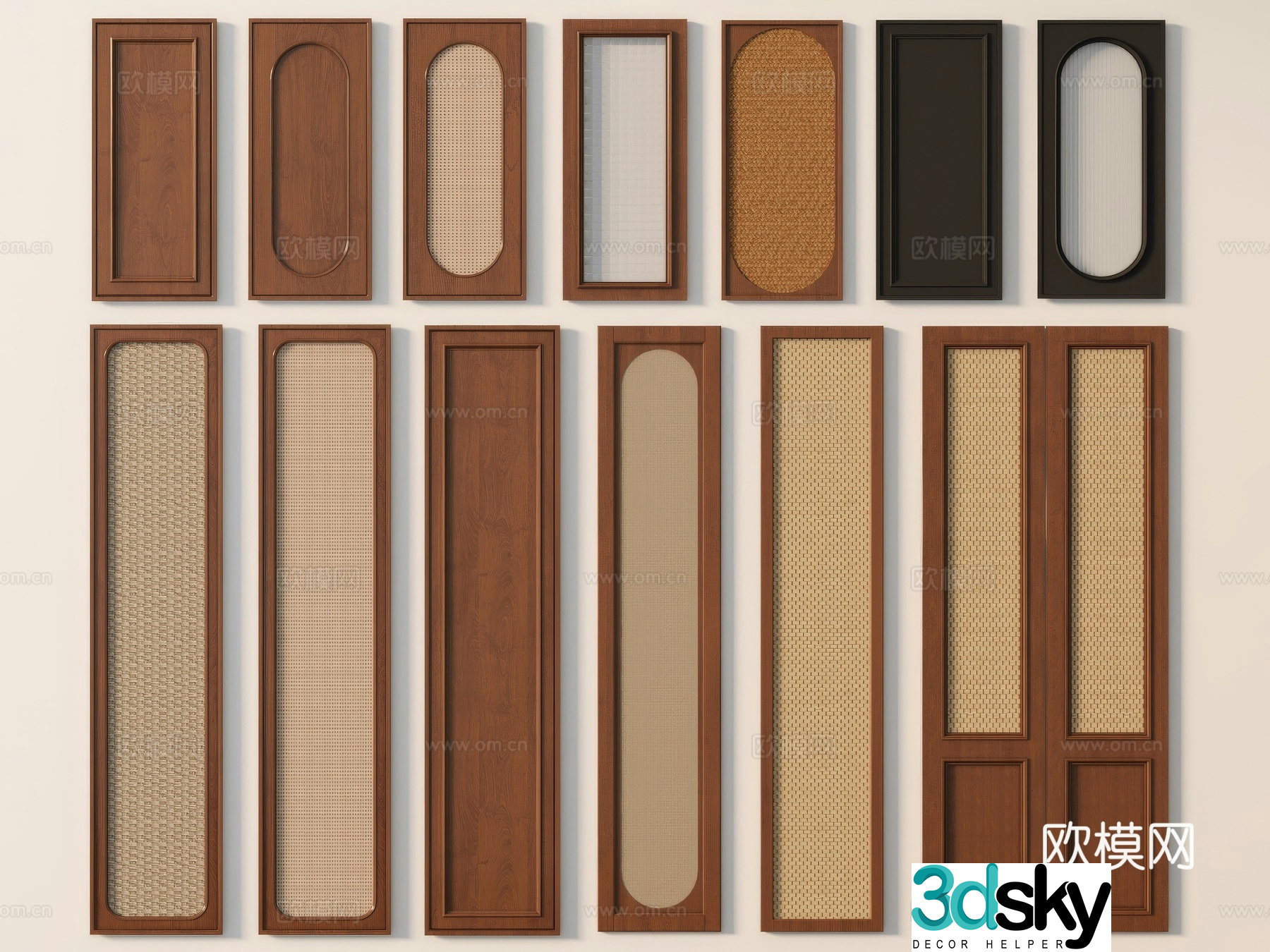 Wabi-sabi cabinet door rattan cabinet door 3d model