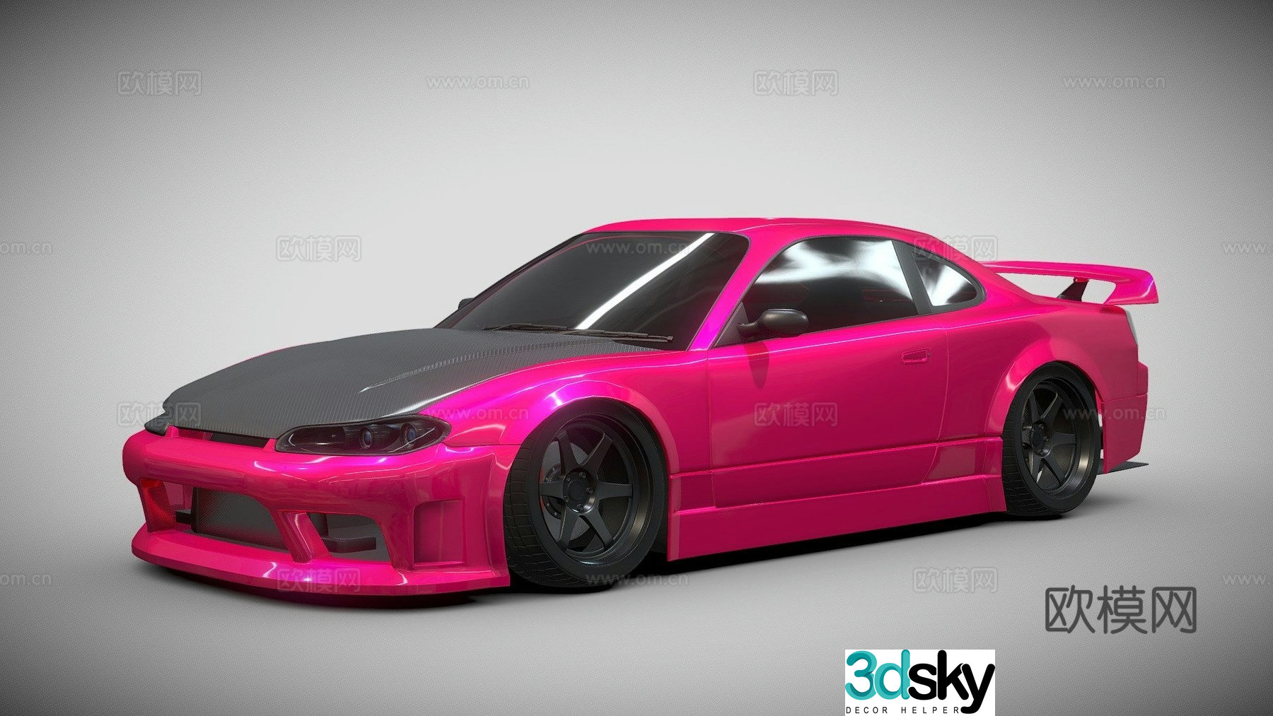 Rose red sports car car 3d model