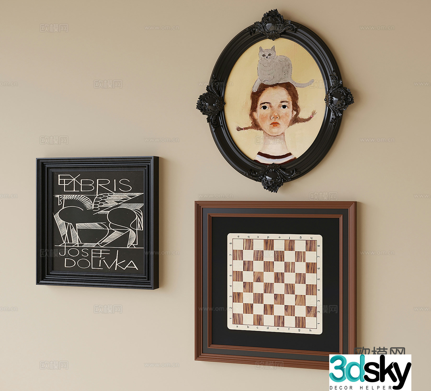 French hanging painting decorative painting hanging painting combination 3D model