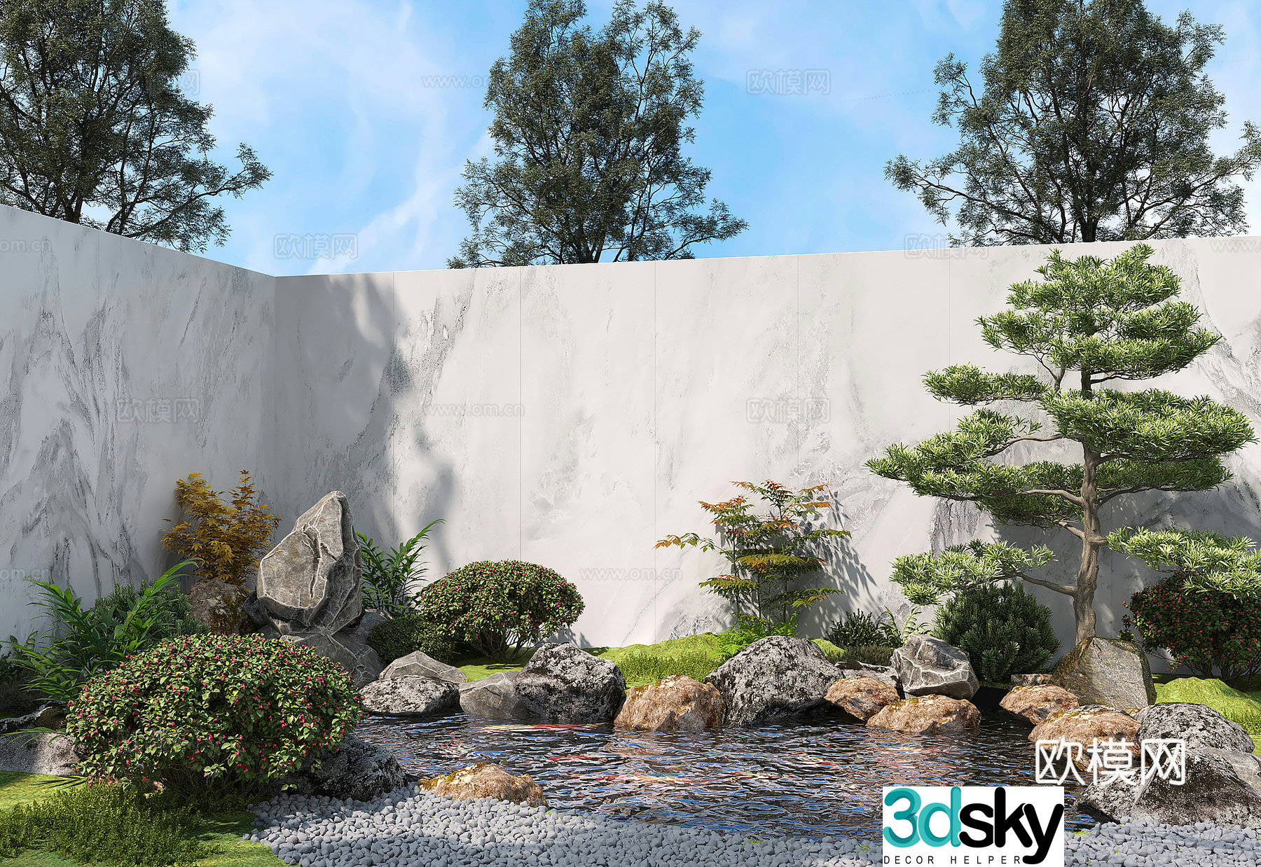 New Chinese style waterscape rockery waterscape 3D model