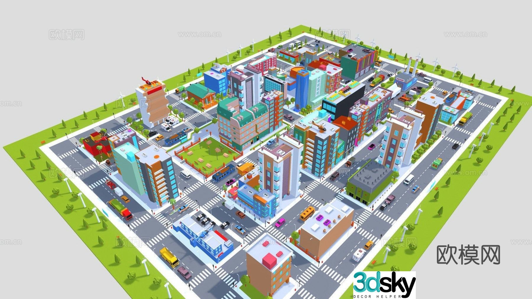 Cartoon city block sandbox game props 3D model