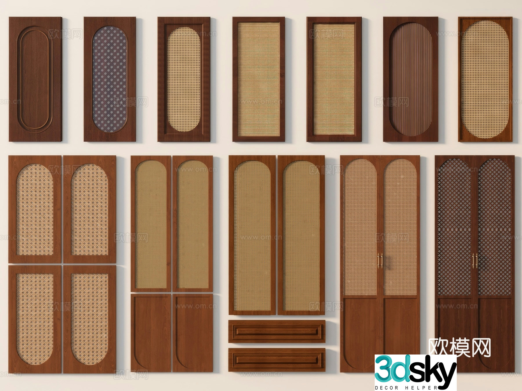 Wabi-sabi cabinet door rattan cabinet door 3d model