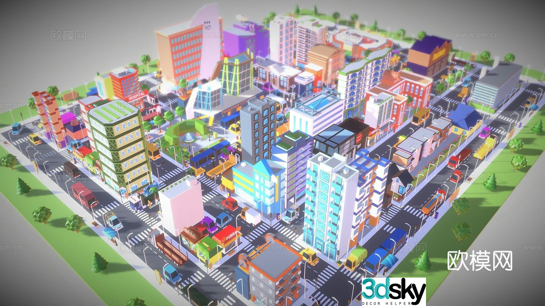 Cartoon game city 3d model