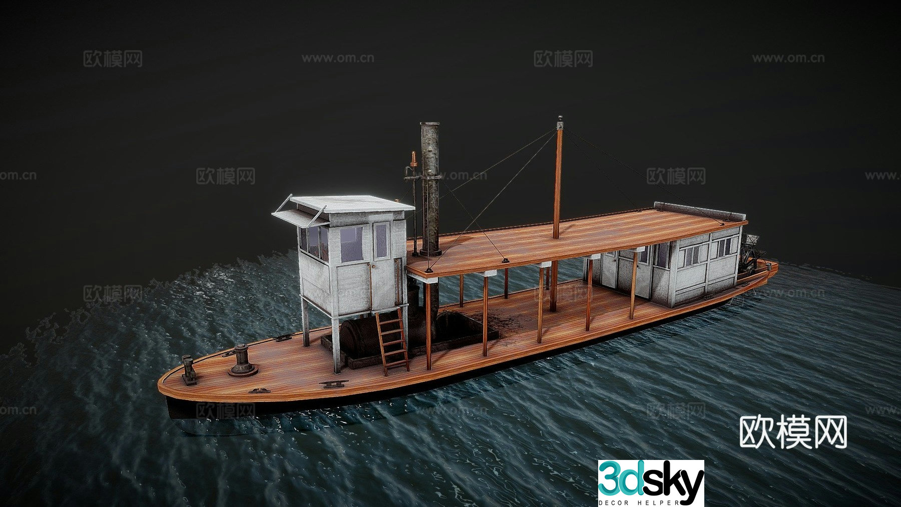 ft steamship vessel wooden boat 3d model