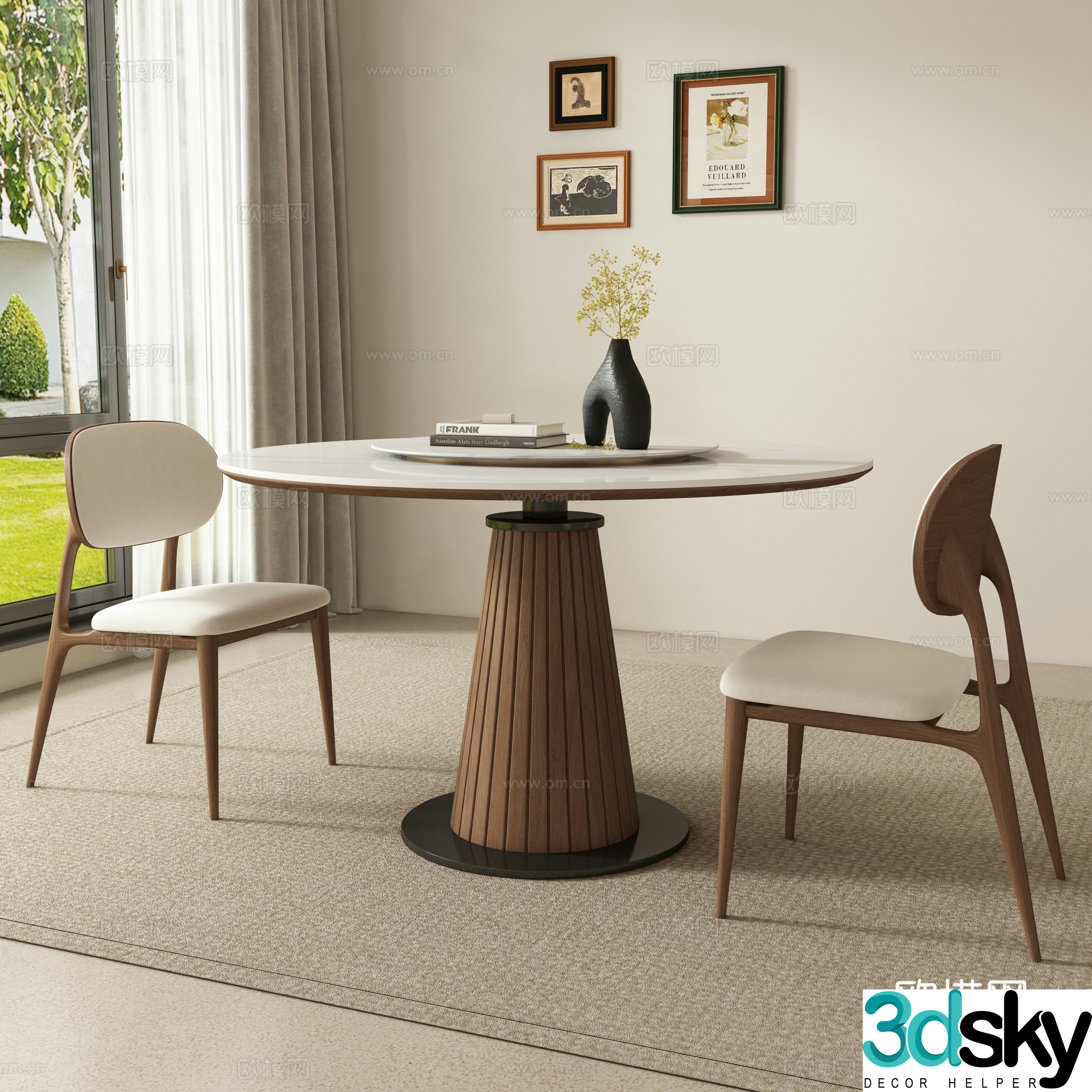 Medieval style dining table and chairs round dining table 3d model