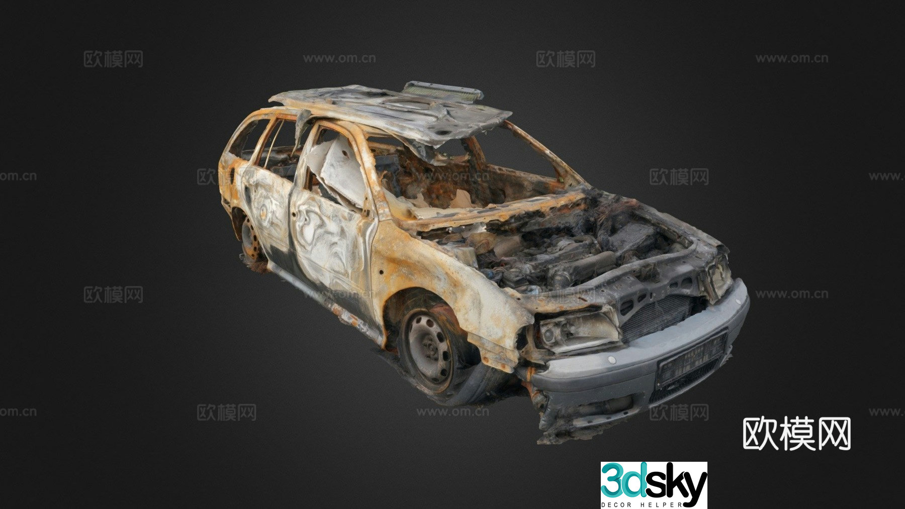 Abandoned car wreckage 3d model