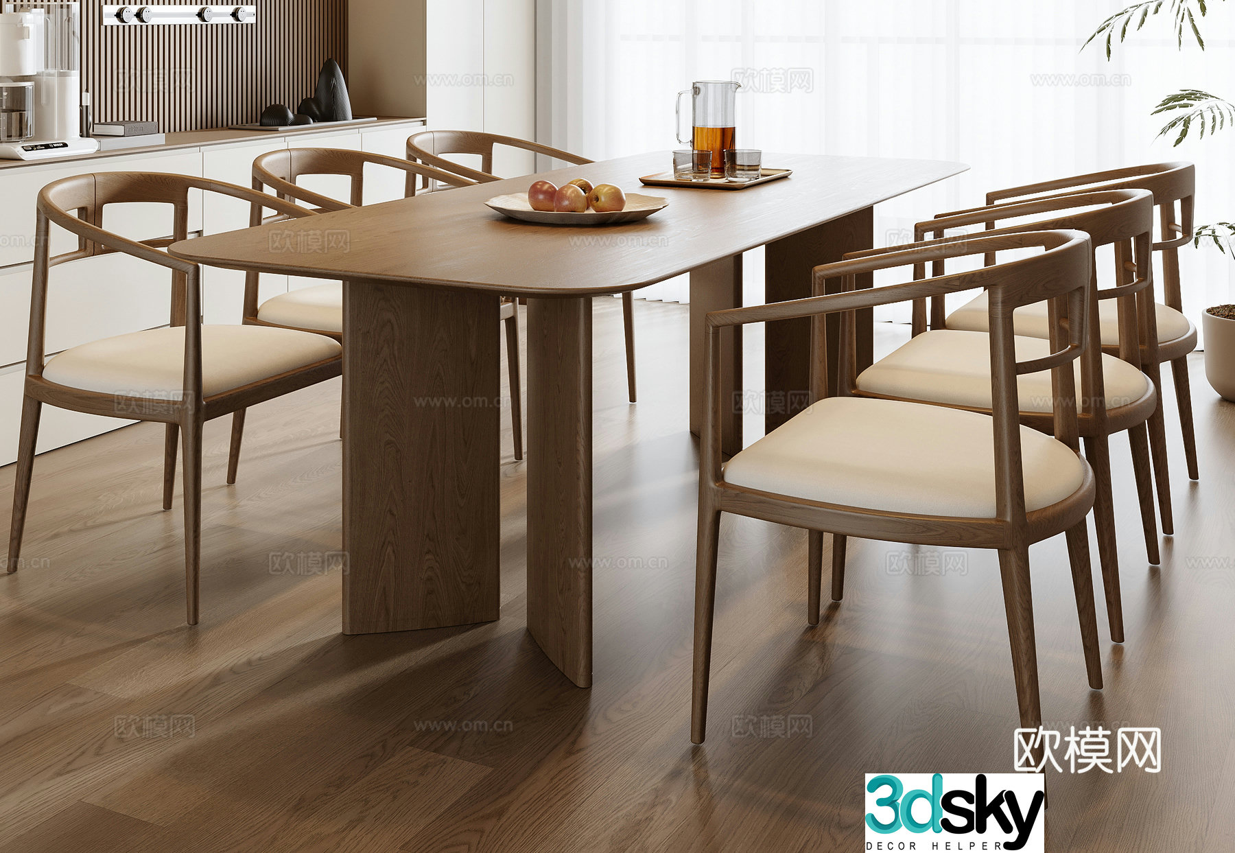 New Chinese style dining table and chairs Bar dining table 3D model