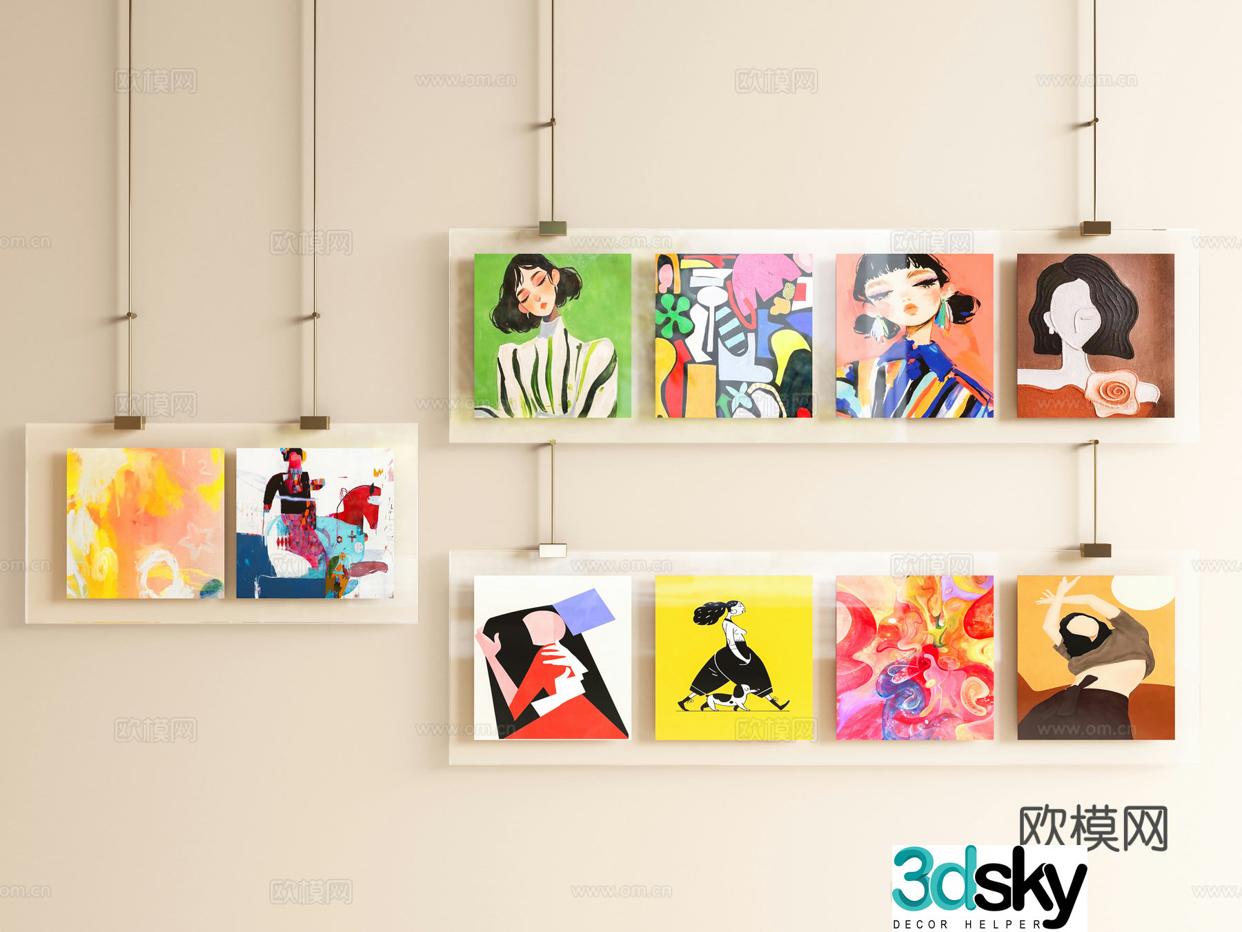 Modern acrylic decorative painting photo wall dopamine hanging painting 3d model