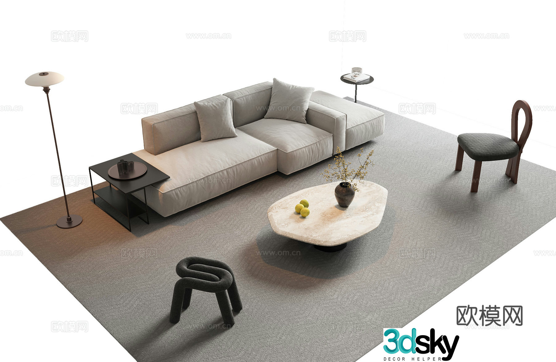 Modern sofa coffee table modular sofa 3d model