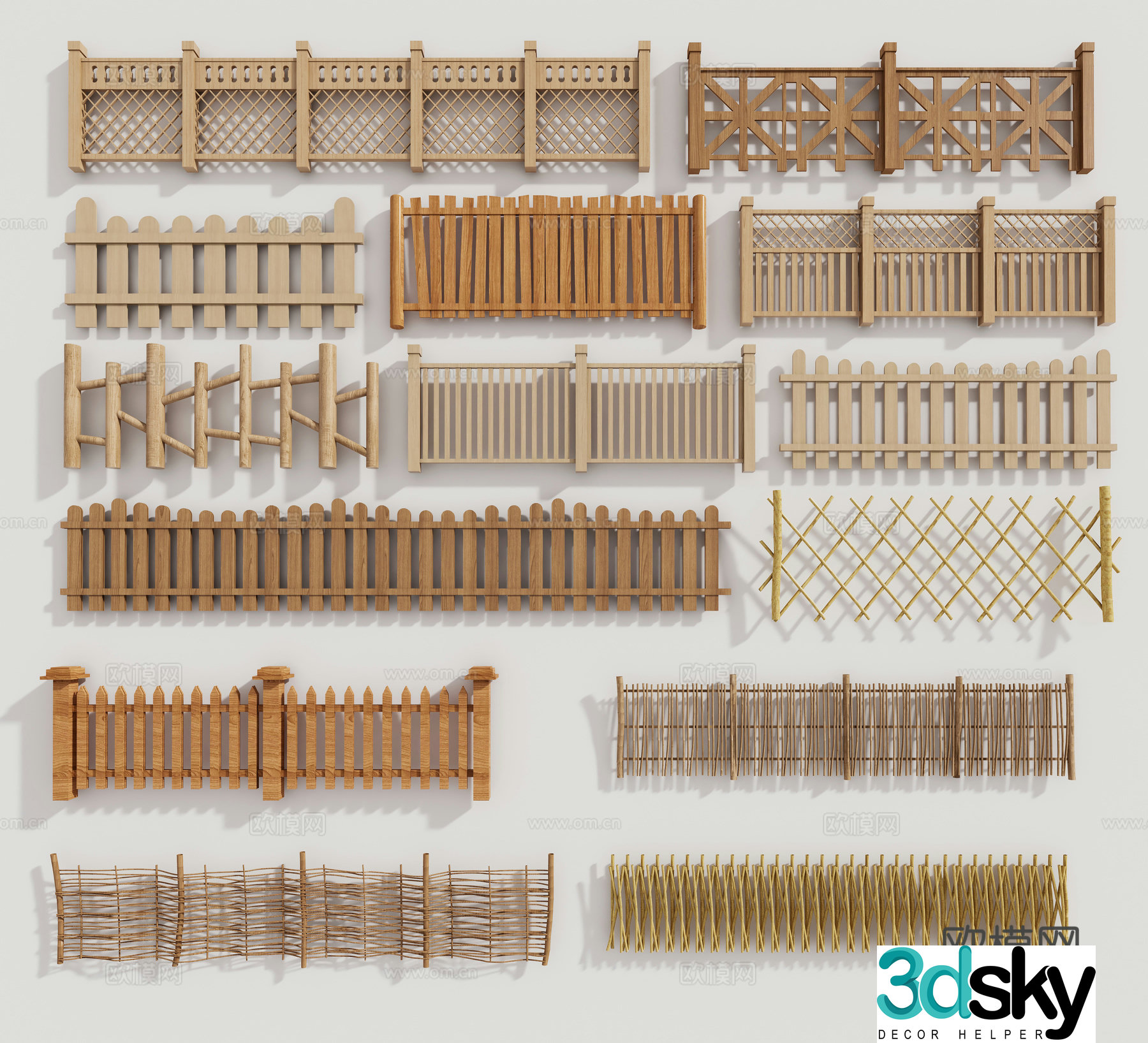 New Chinese style railing guardrail bamboo fence 3d model