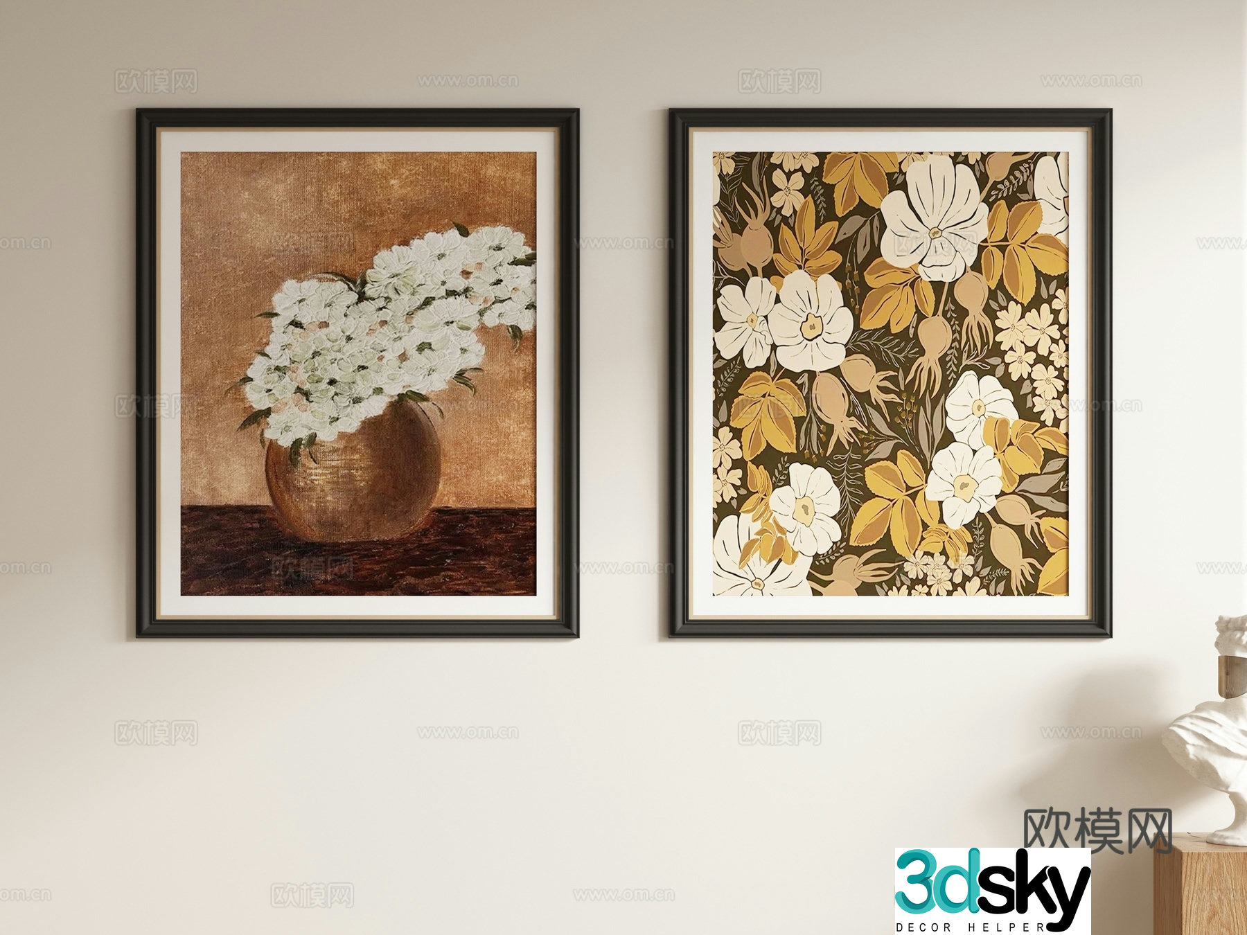 Middle-aged retro hanging paintings decorative paintings 3d model