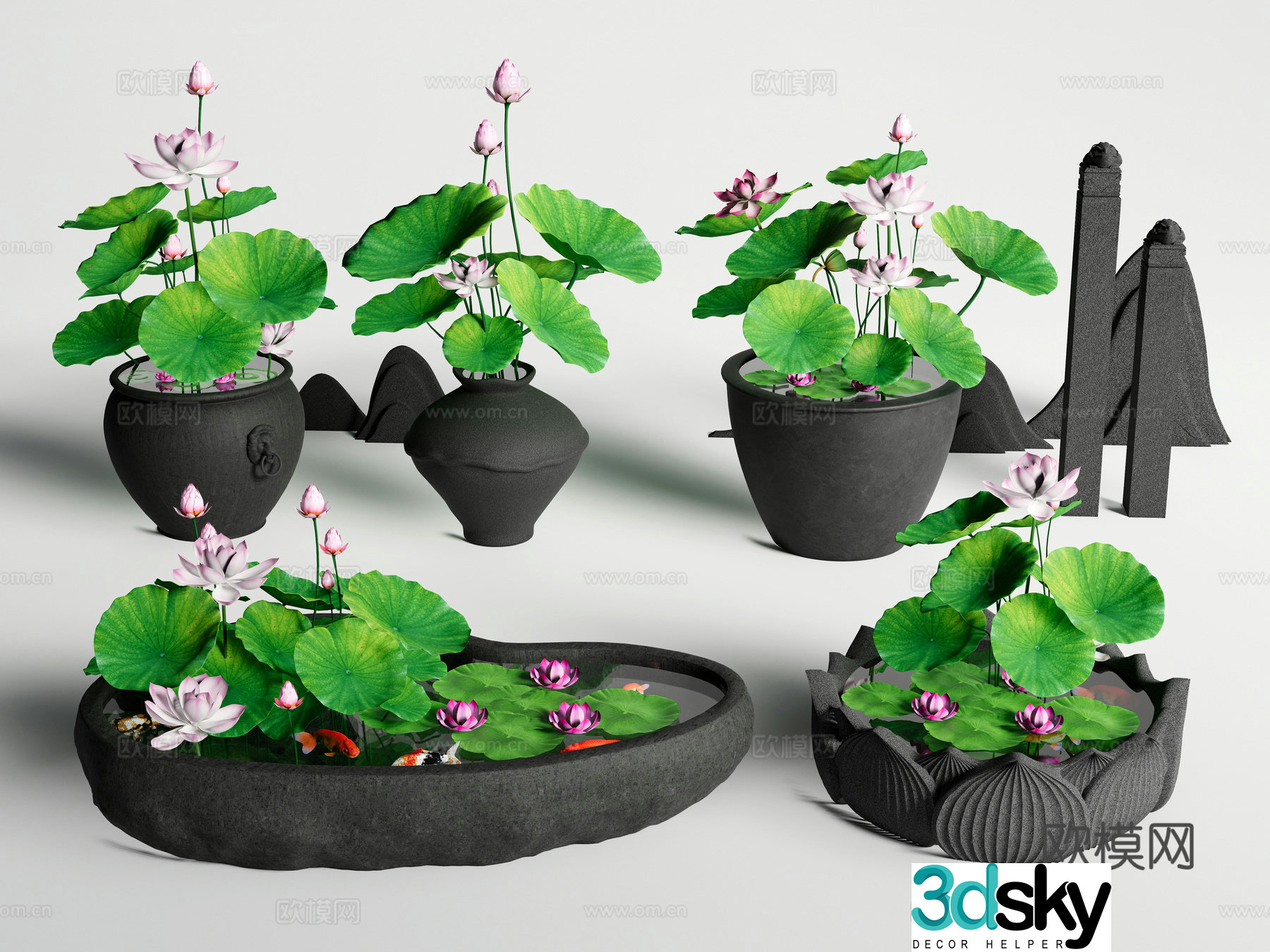 Chinese fish tank ancient fish tank lotus tank aquatic plants lotus 3D model