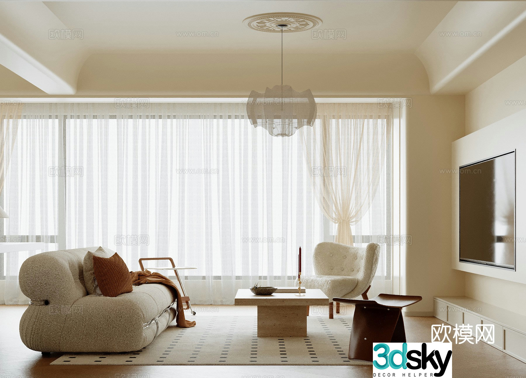 Cream style living room 3d model