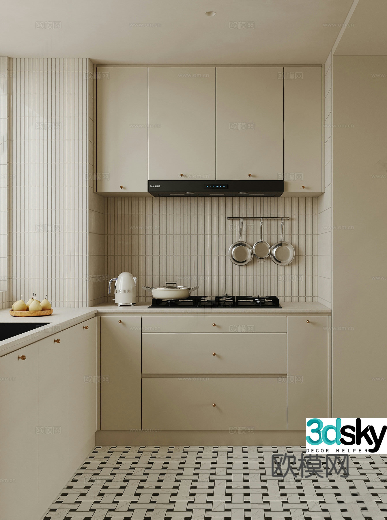 Cream style kitchen cabinet 3d model