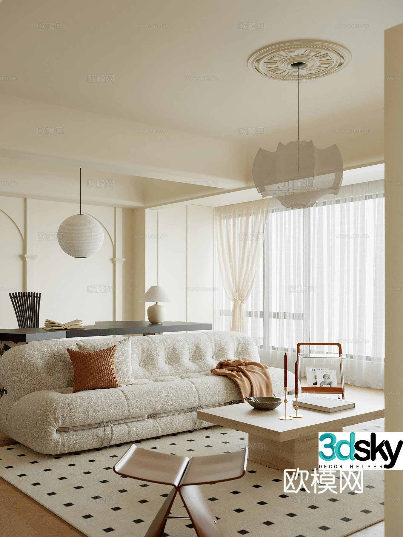 Cream style living room 3d model