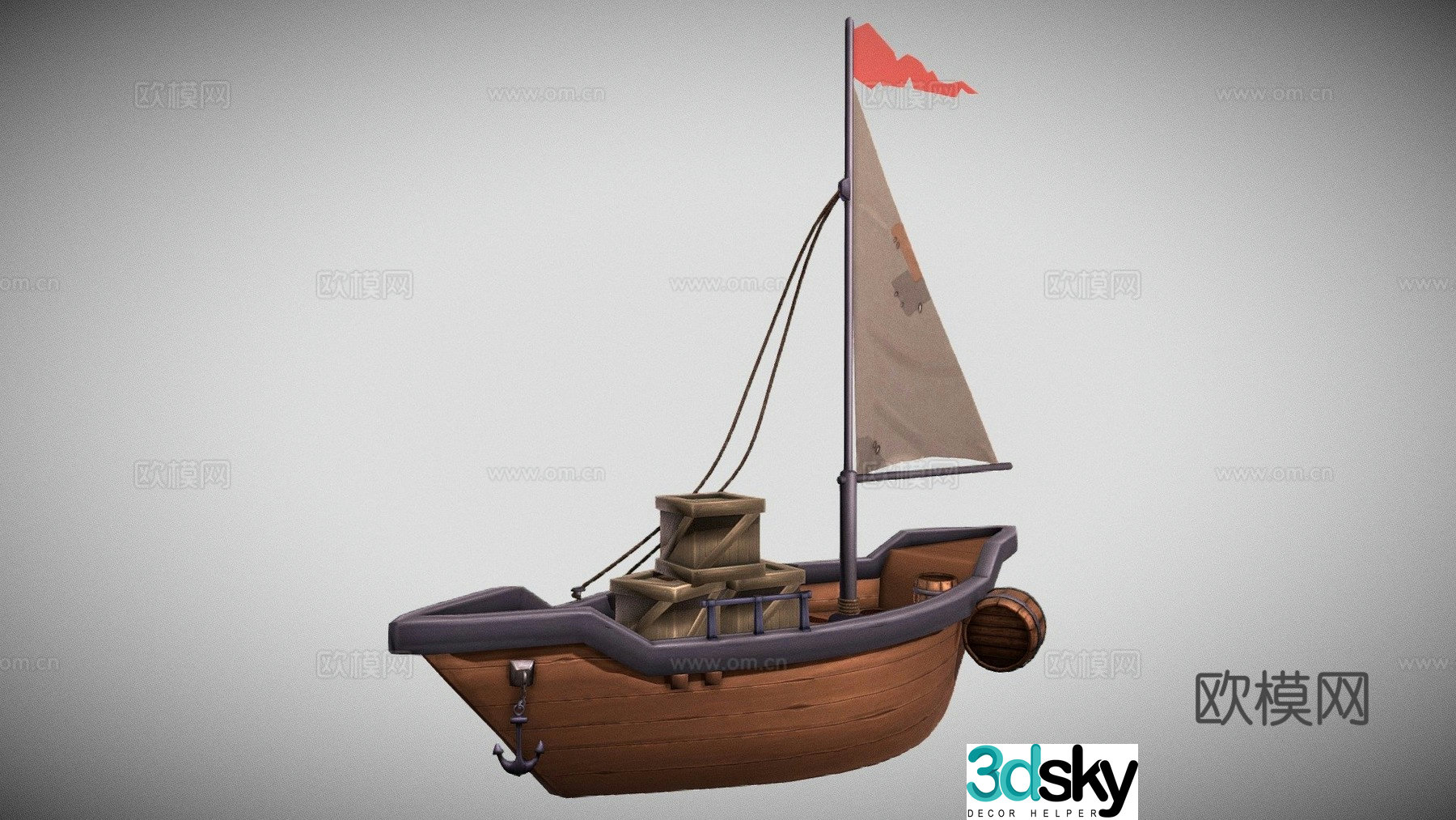 sailing boat wooden boat antique boat 3d model