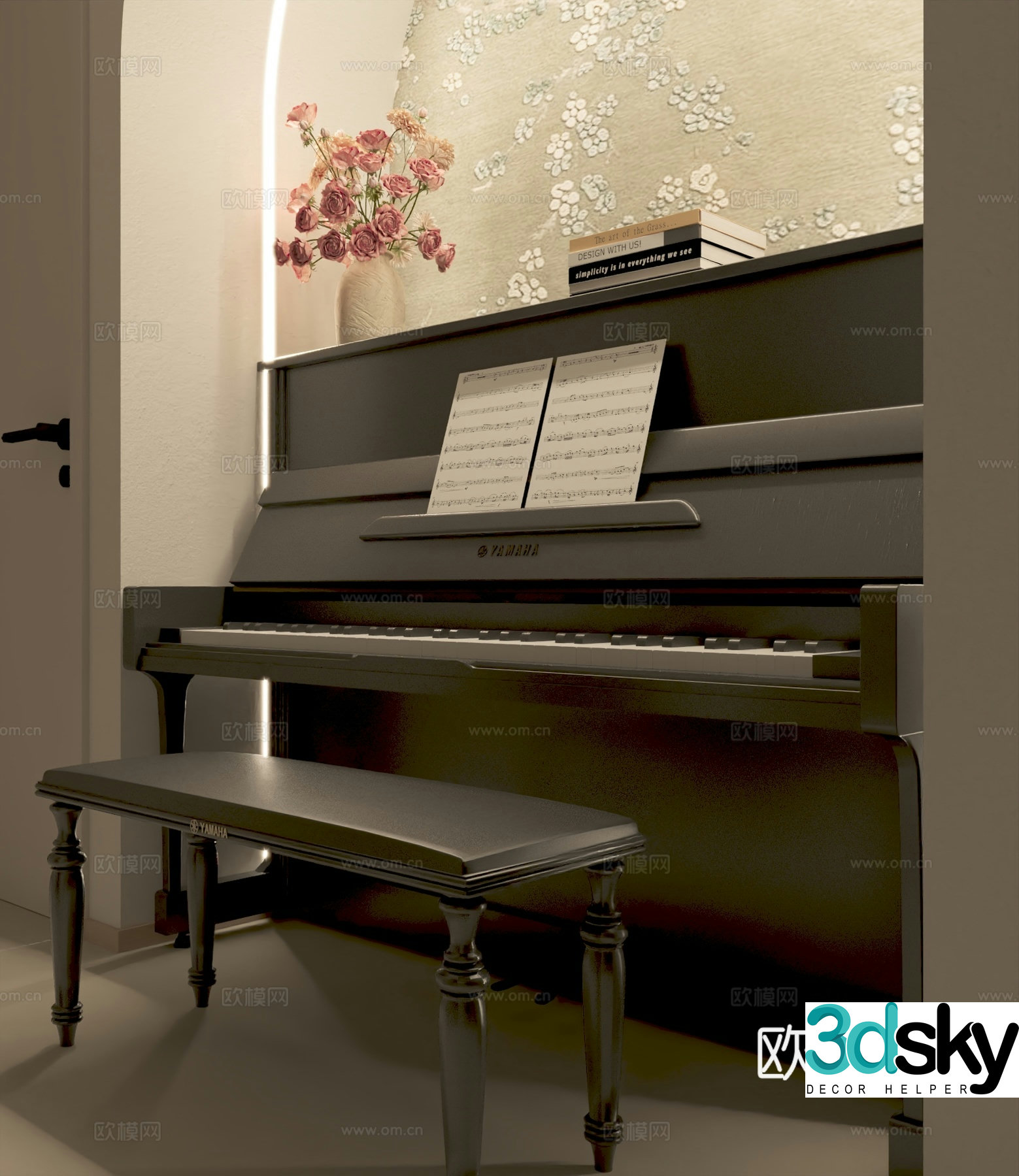 musical instrument upright piano 3d model