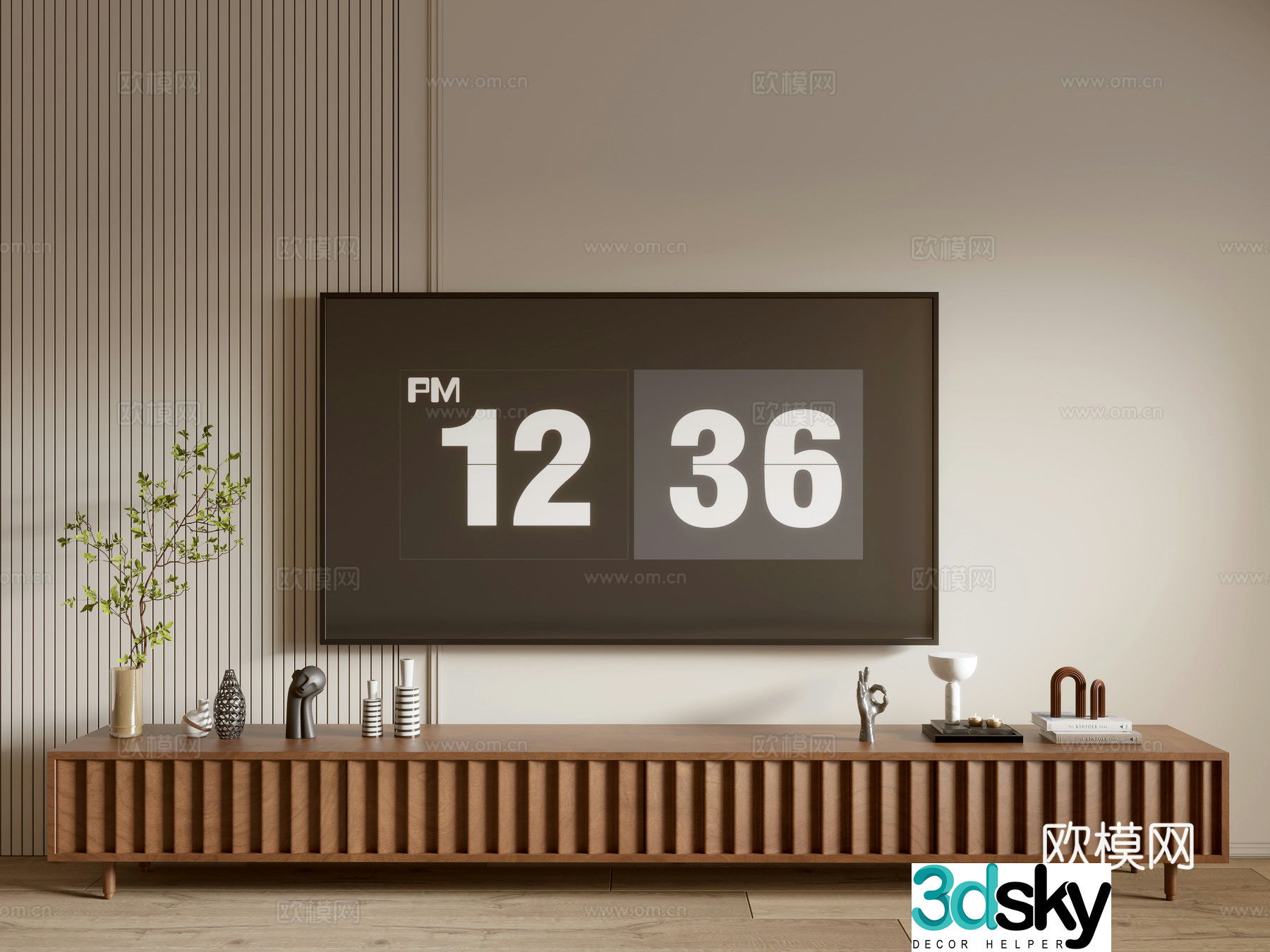 Modern wood grain TV cabinet base cabinet 3D model