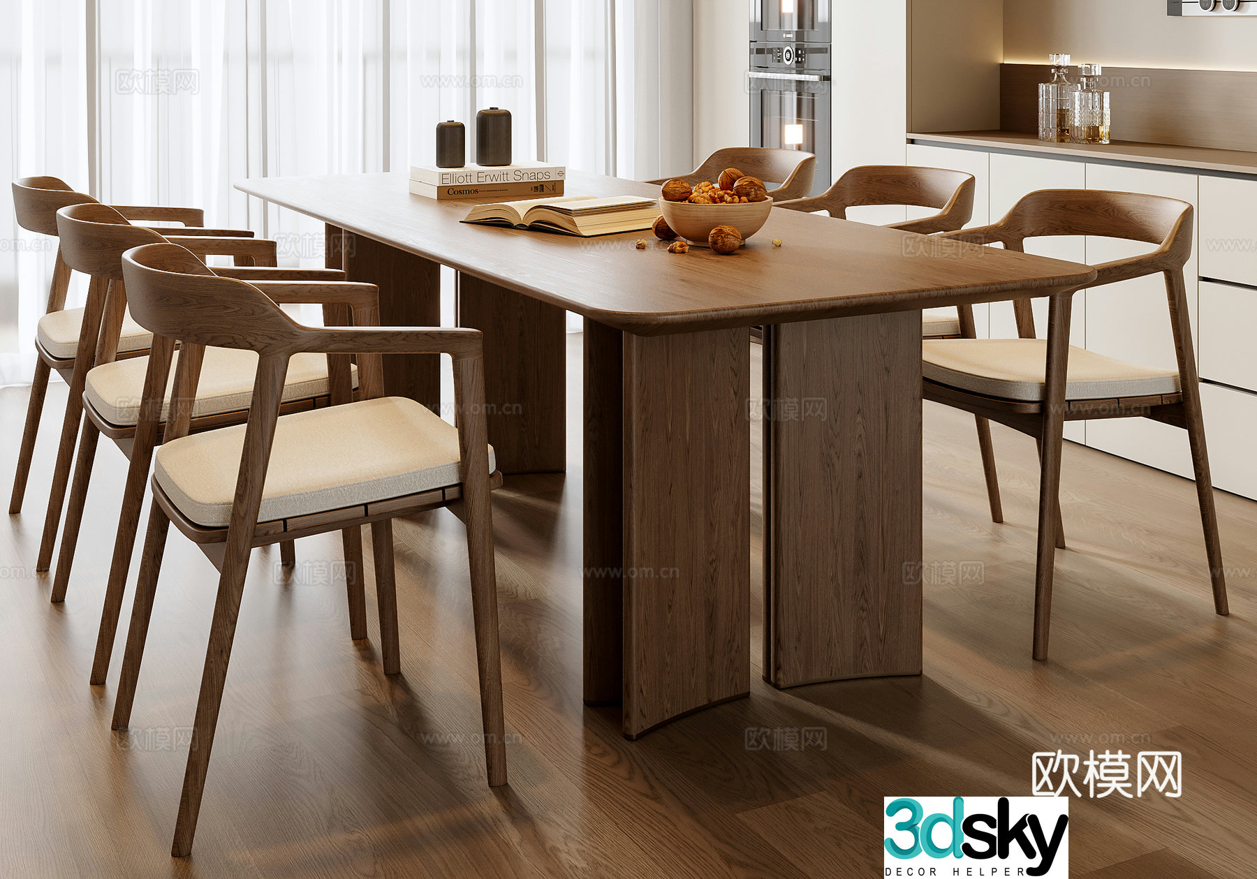 New Chinese dining table and chairs long table 3d model