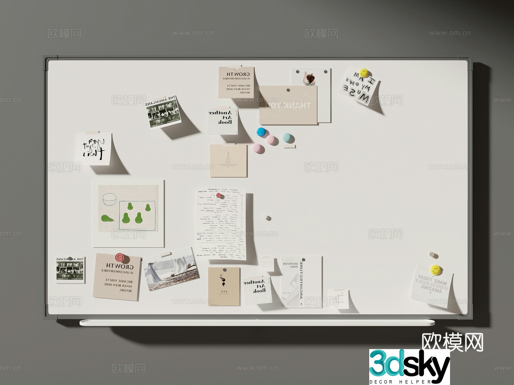 Office whiteboard note board 3d model