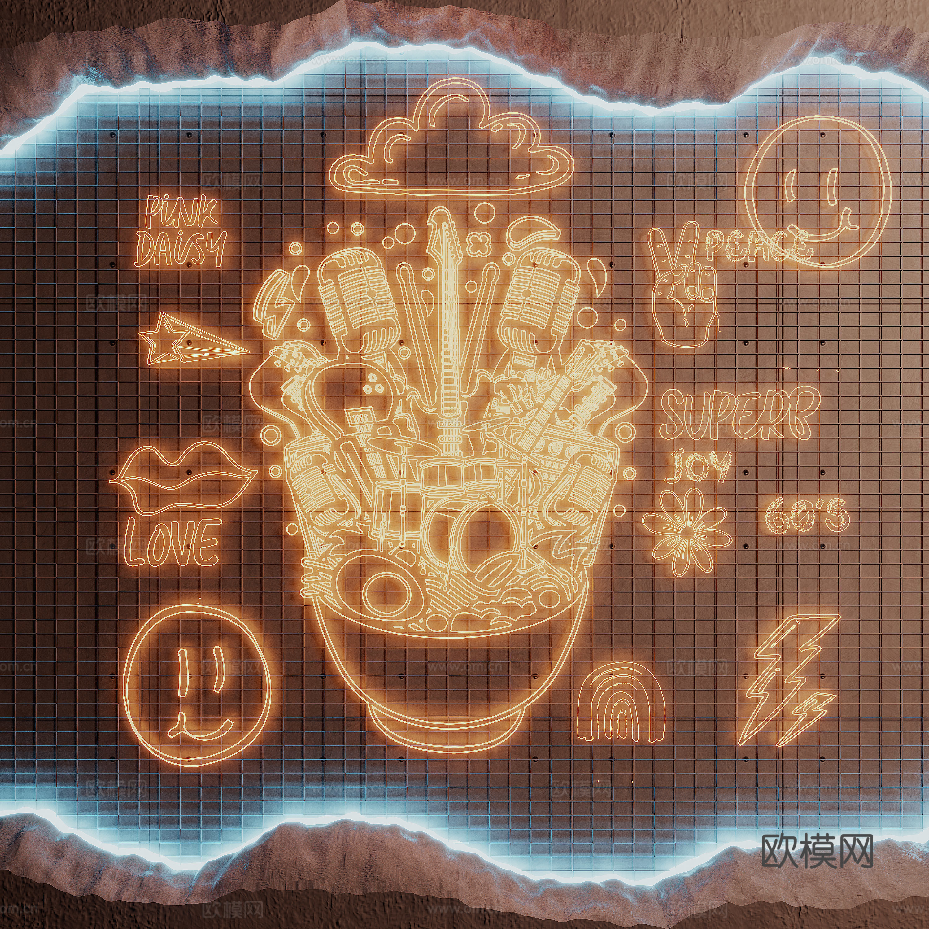 Neon lights advertising lights internet celebrity check-in wall 3D model