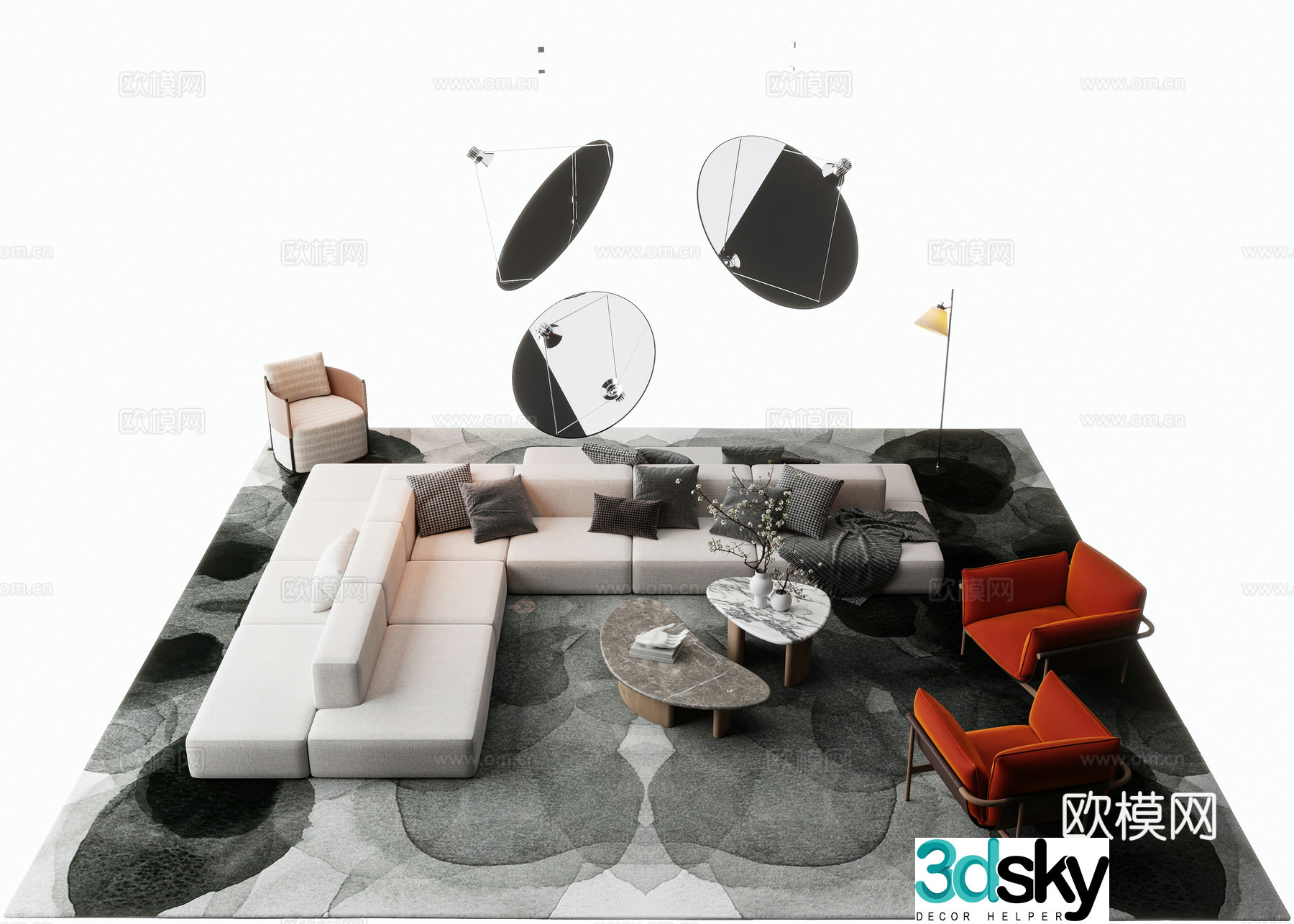 Modern backrest sofa modular sofa splicing sofa 3d model