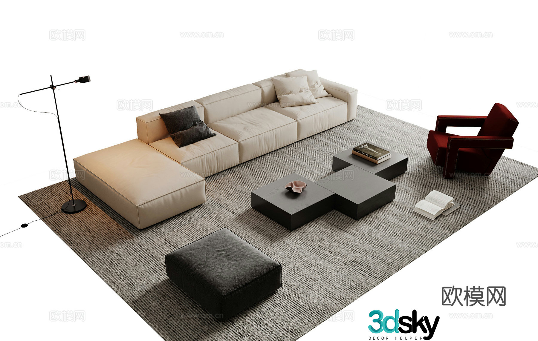 Modern sofa coffee table modular sofa 3d model