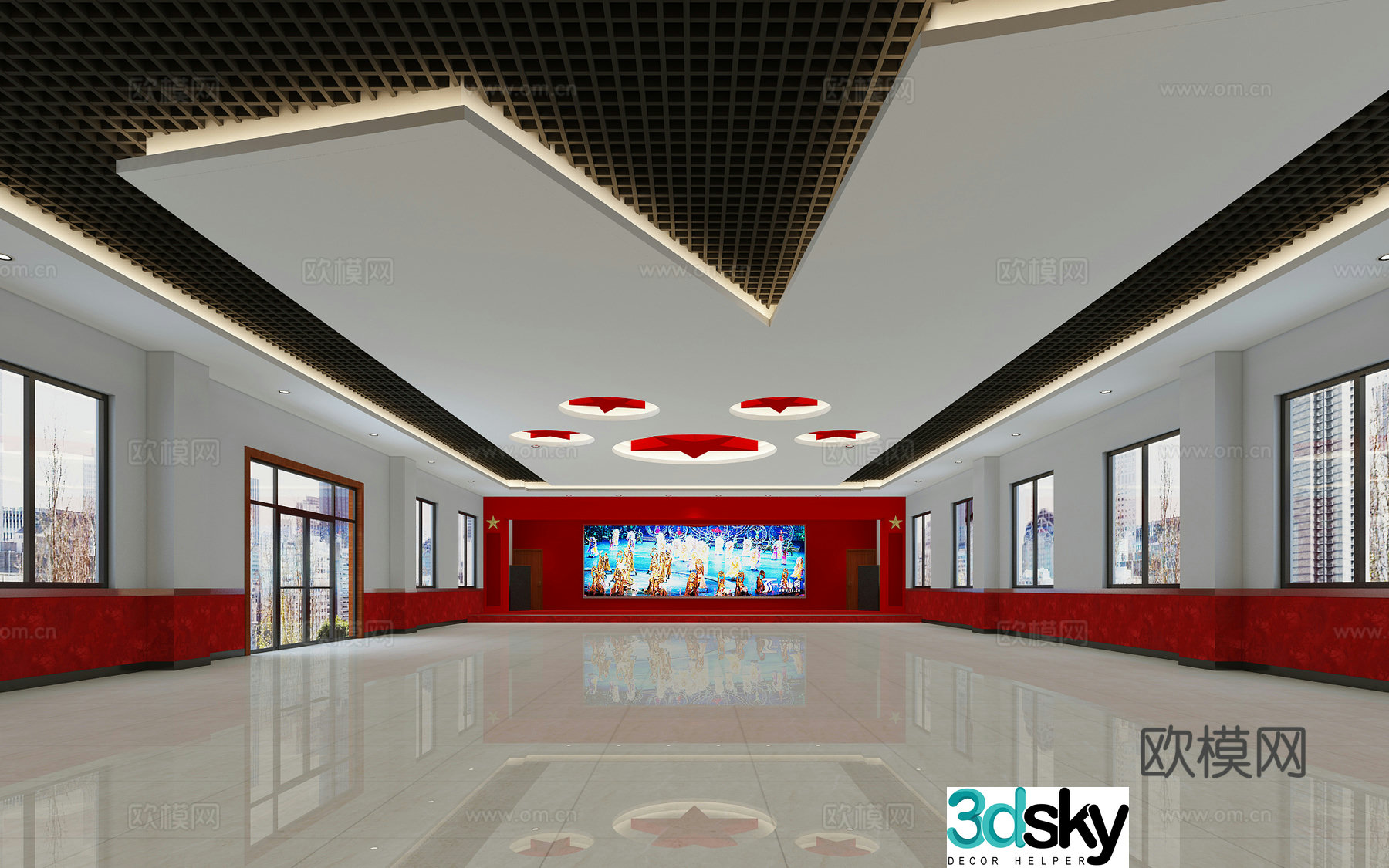 Modern Party Building Exhibition Hall Red Exhibition Hall 3D Model