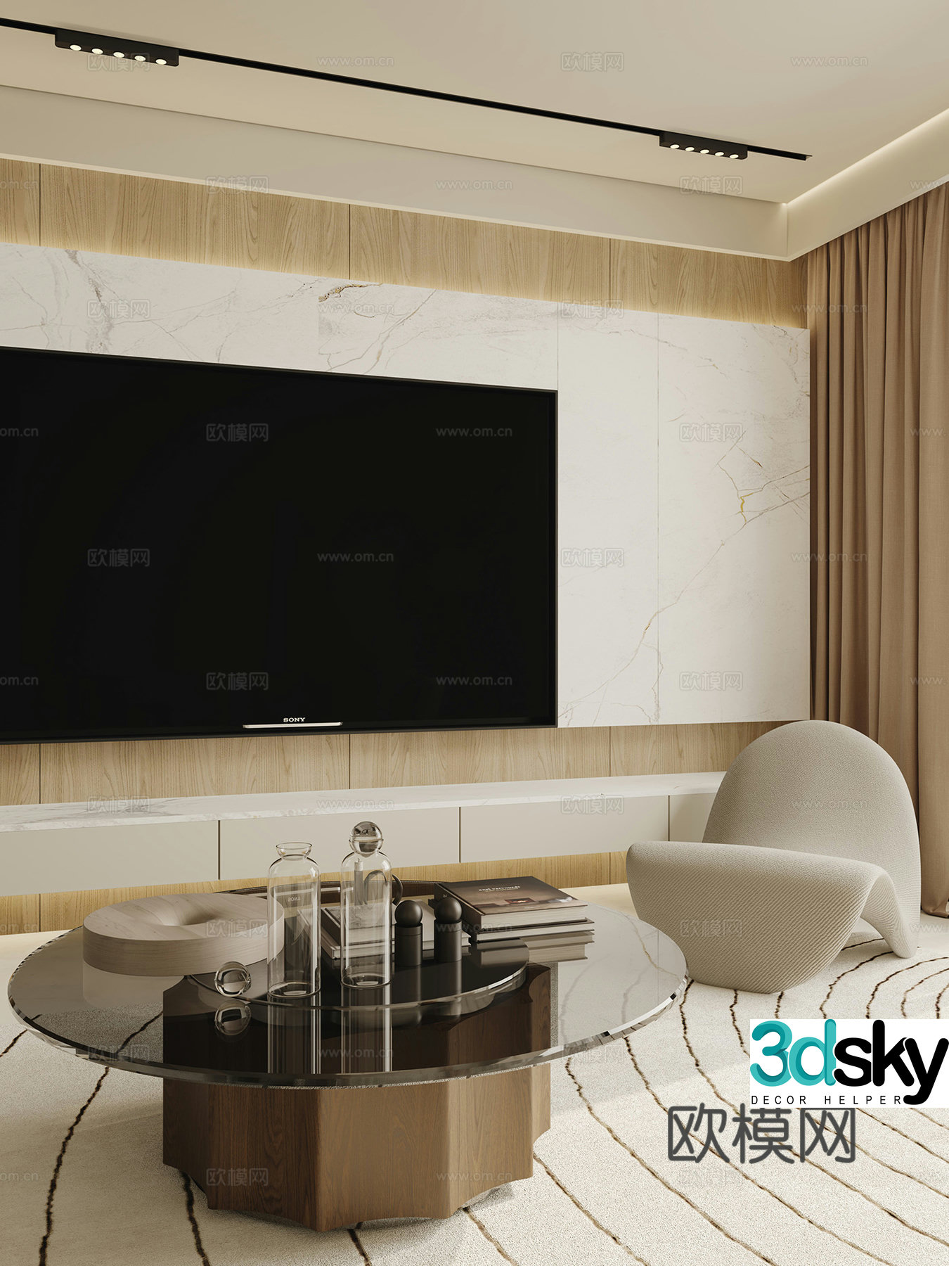 Modern TV background wall 3d model