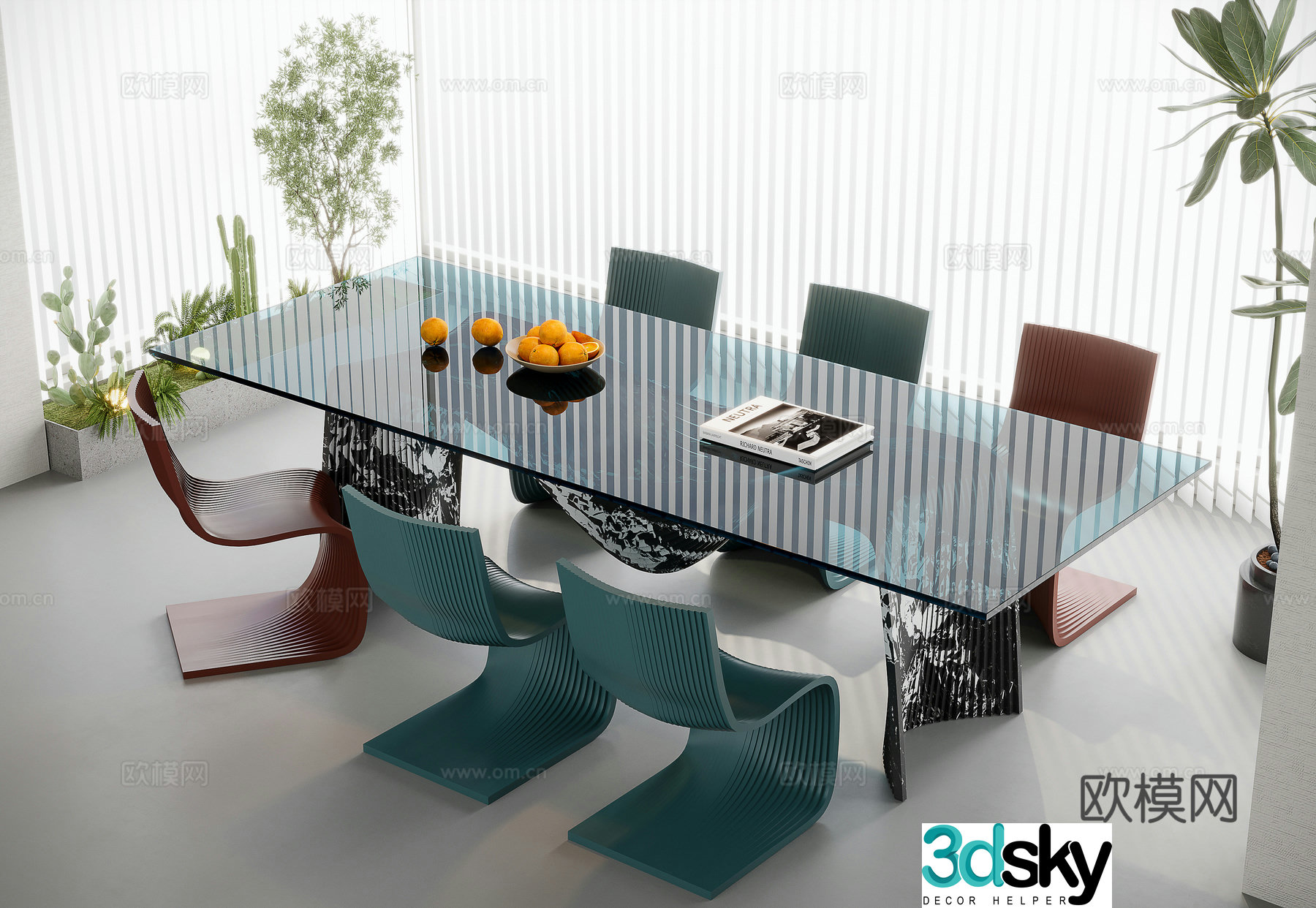 Bar dining table and chairs glass dining table 3d model