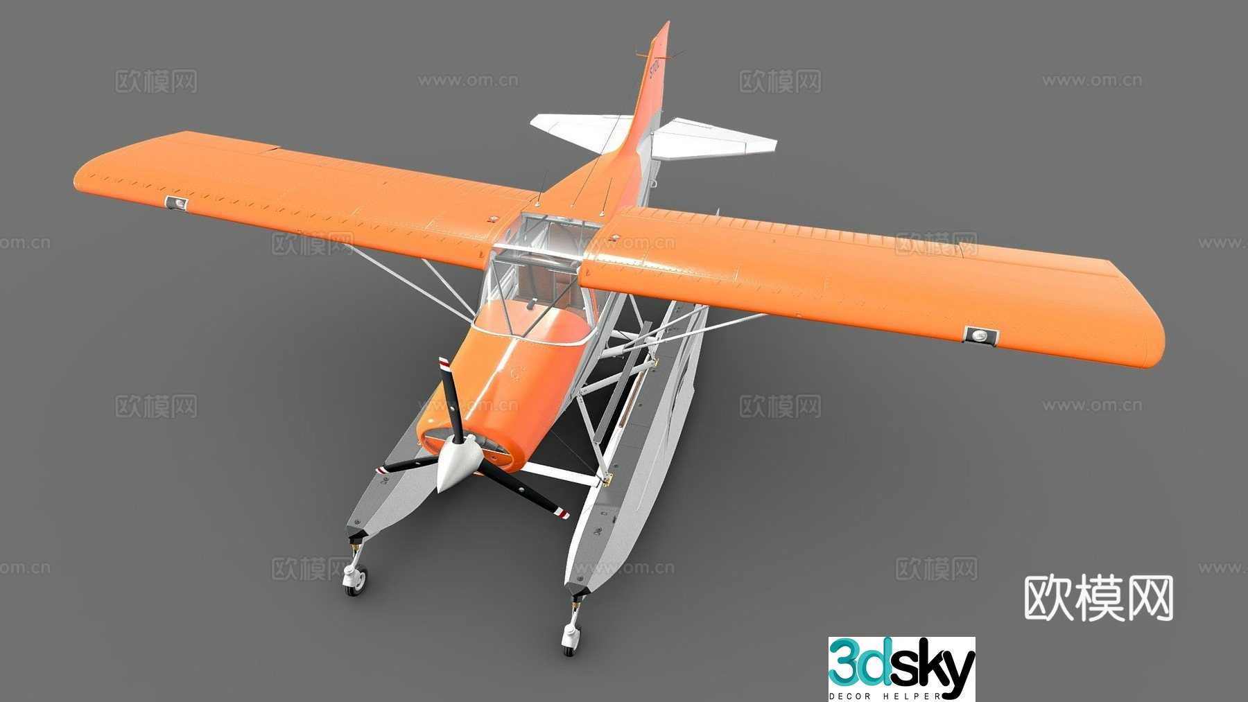 Light seaplane with interior 3d model