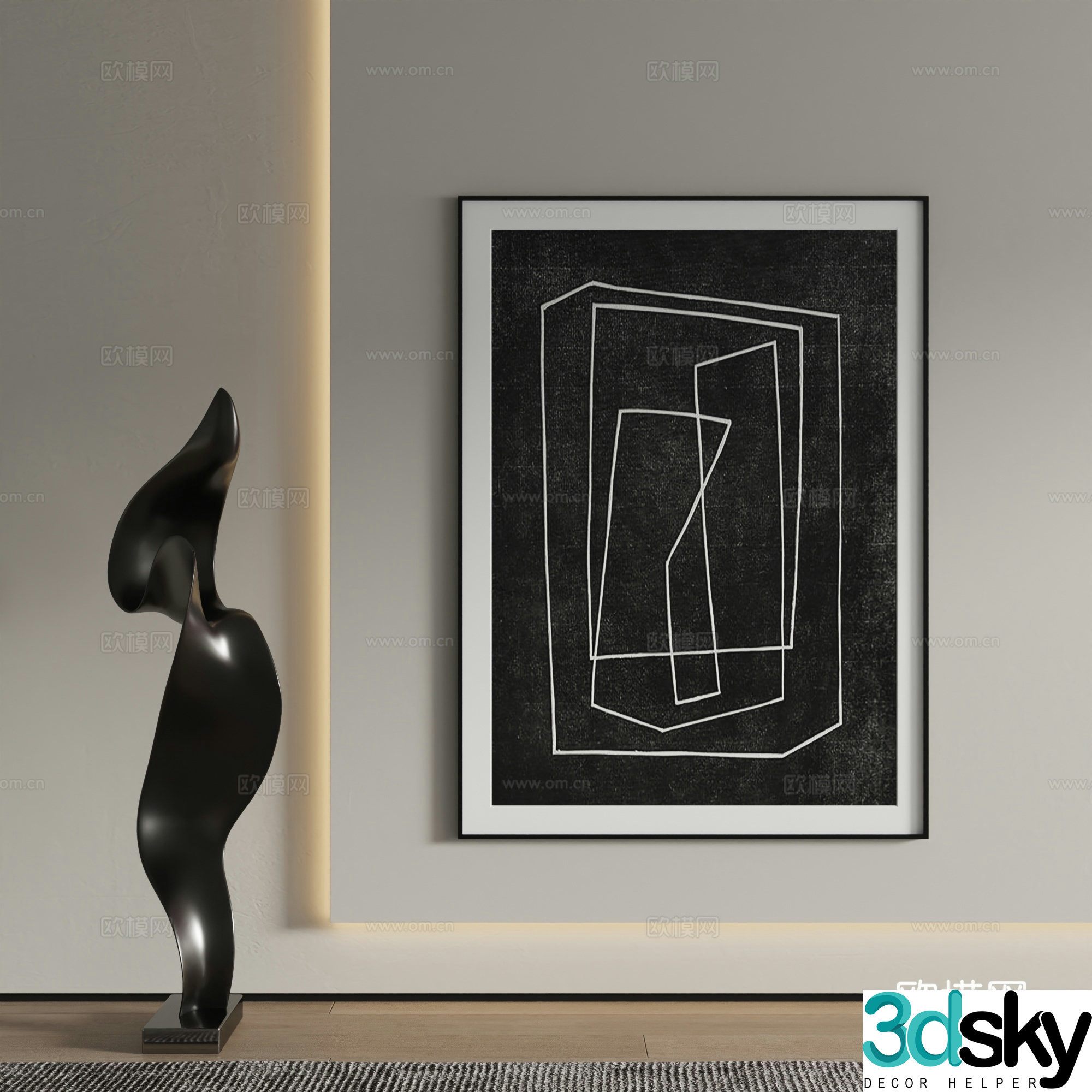Decorative painting black and white painting hanging painting 3d model