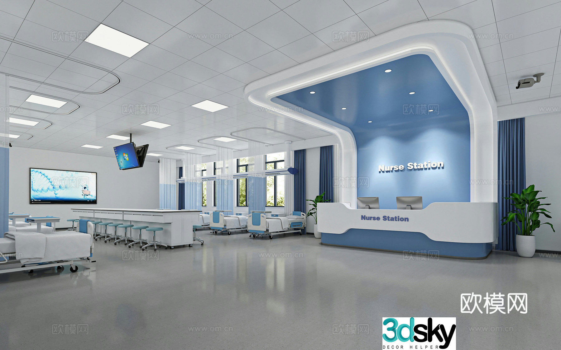 Modern hospital ward 3d model