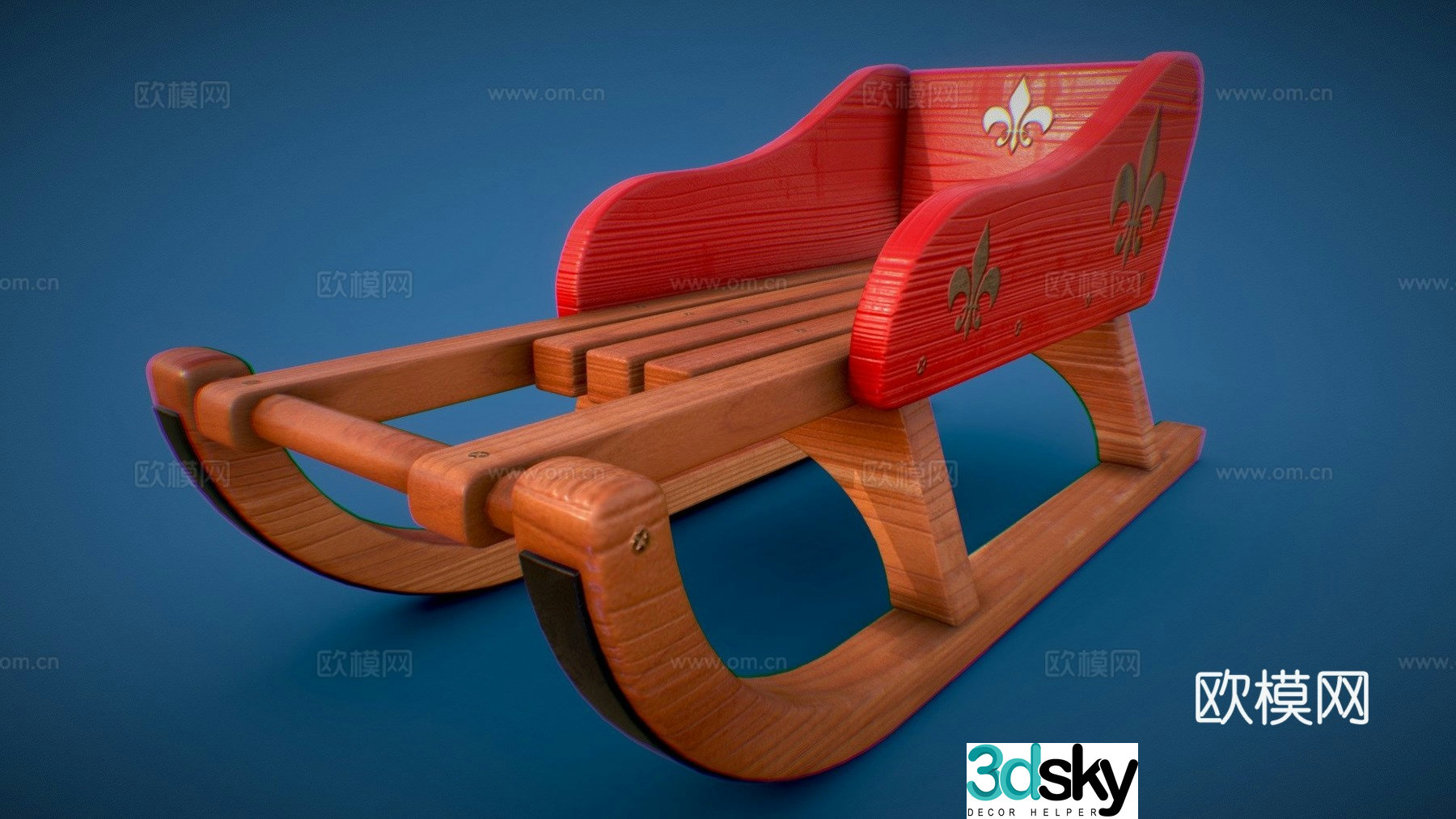 wooden sled rickshaw 3d model