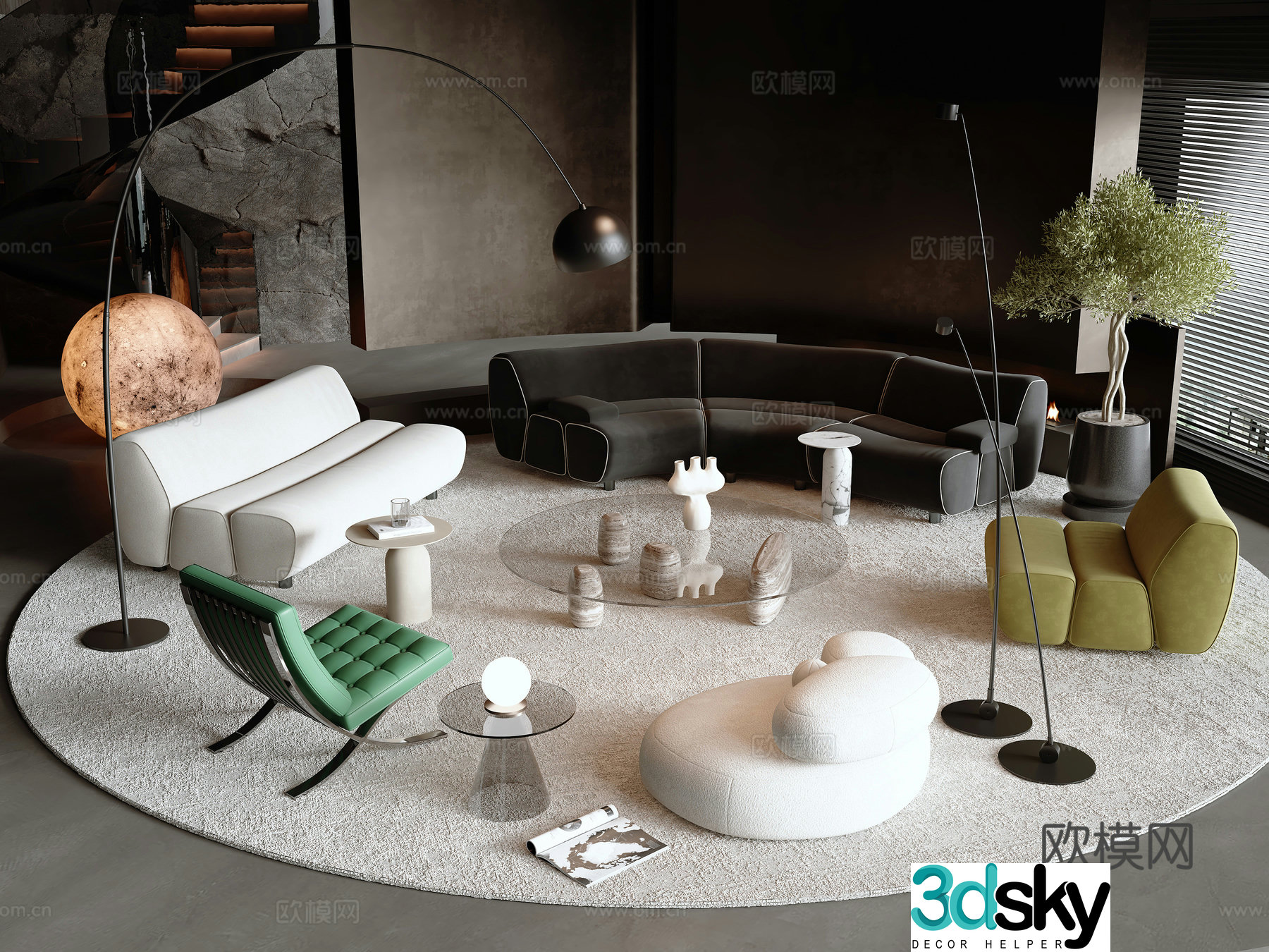 Poliform Ernest Italian modular sofa curved sofa 3d model