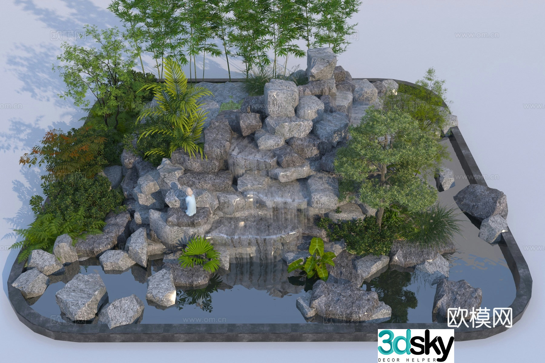 Rockery waterscape overlapping water landscape 3D model