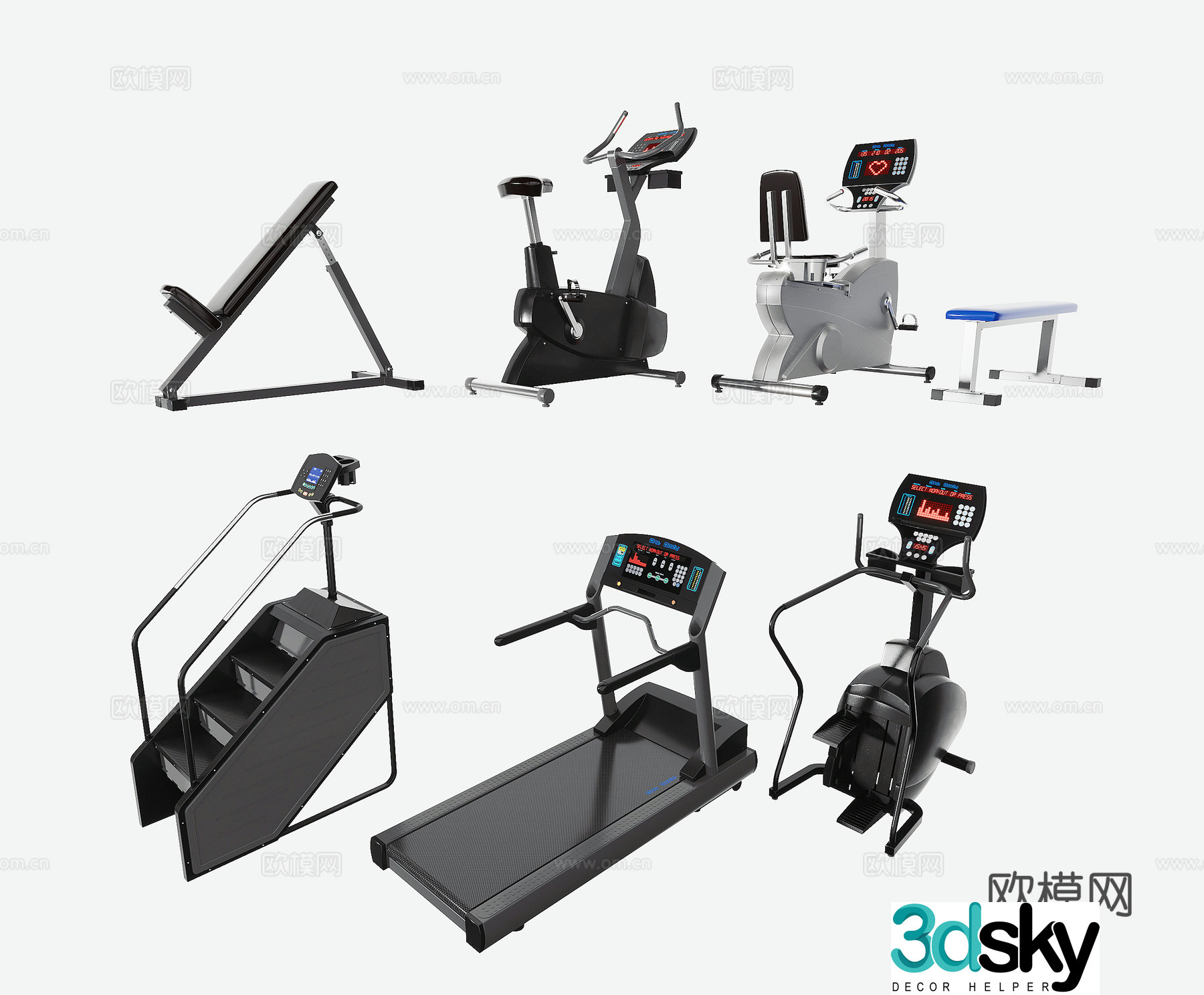 Fitness equipment Treadmill Climbing Machine Bicycle Machine 3D Model