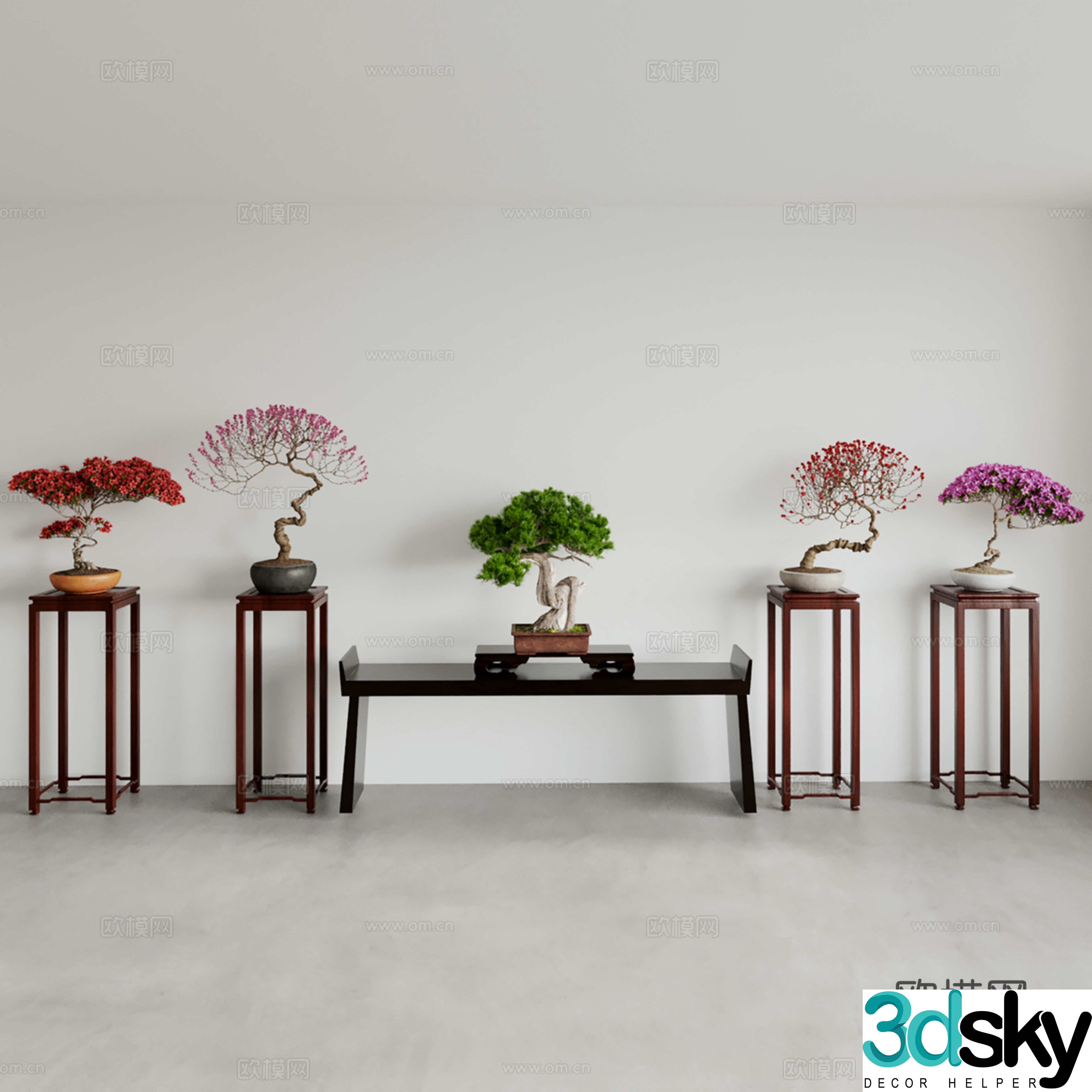 Pine bonsai welcoming pine bonsai flower stand 3D model