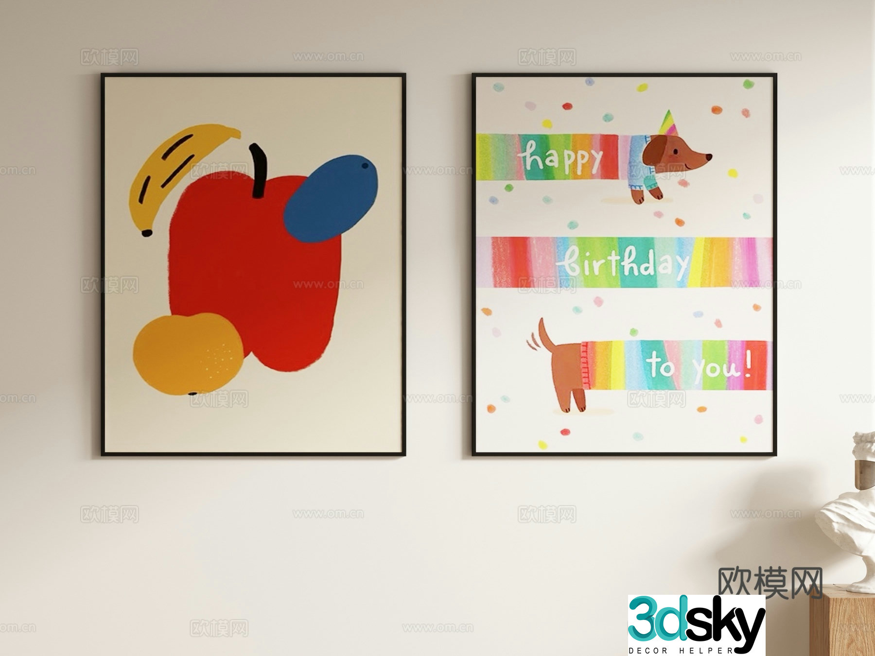 Cream style abstract painting decorative painting hanging painting 3d model