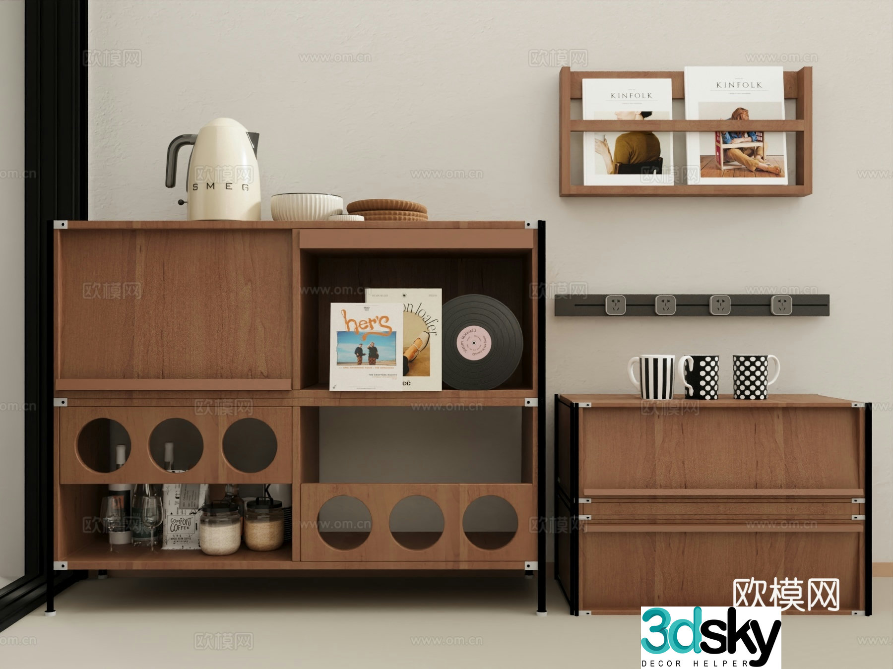 Middle-aged sideboard tea cabinet 3D model
